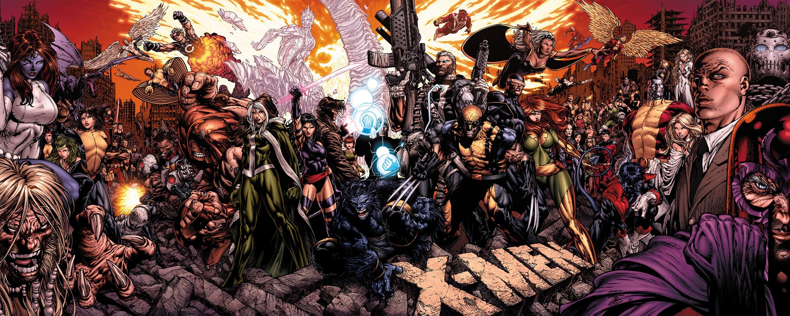 X-Men characters in a battle scene HD Wallpaper