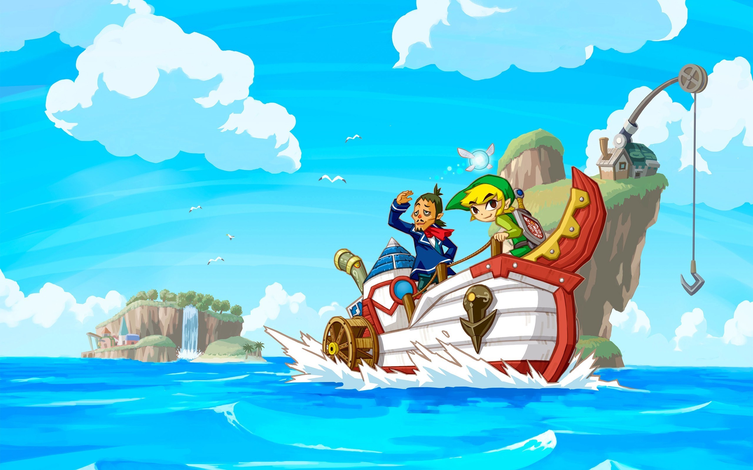 Link and Linebeck on a boat in The Legend of Zelda: Phantom Hourglass HD Wallpaper