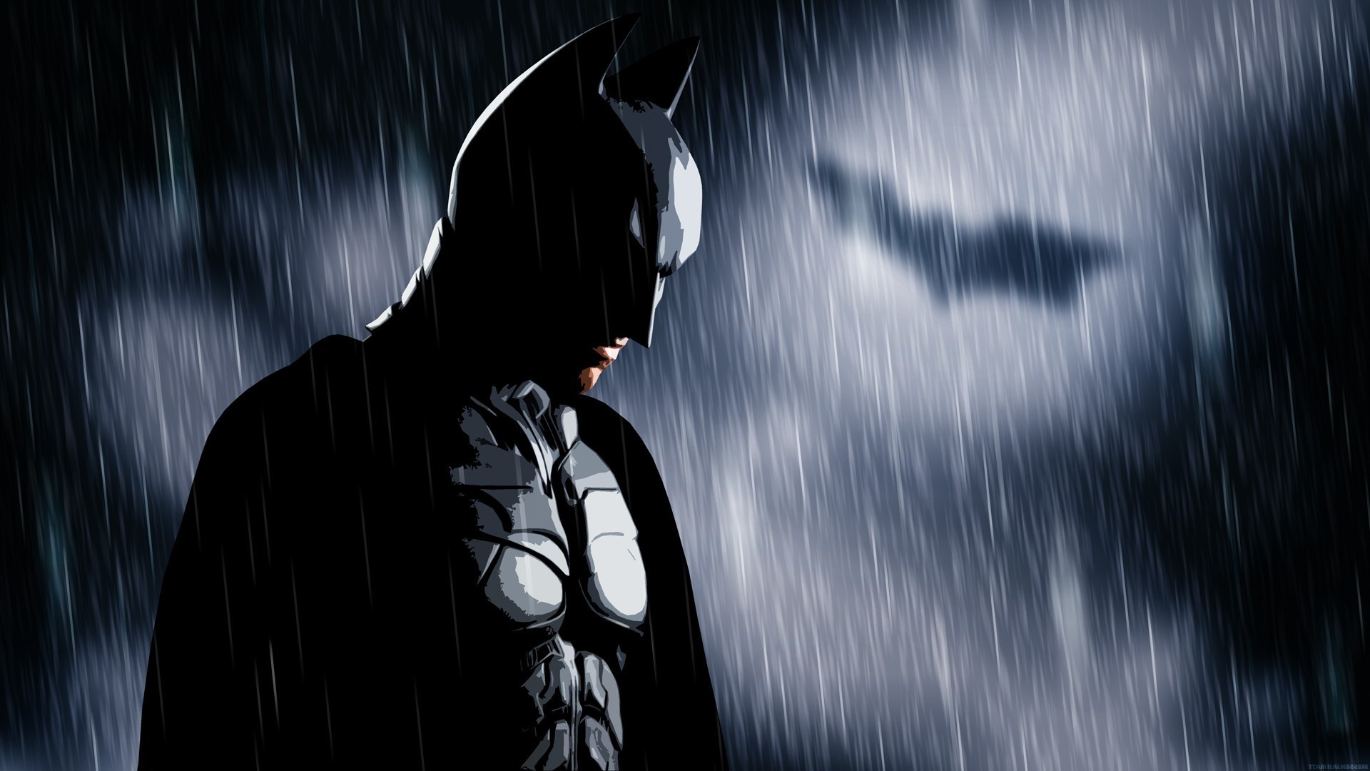 Batman in the rain with Bat-Signal HD Wallpaper