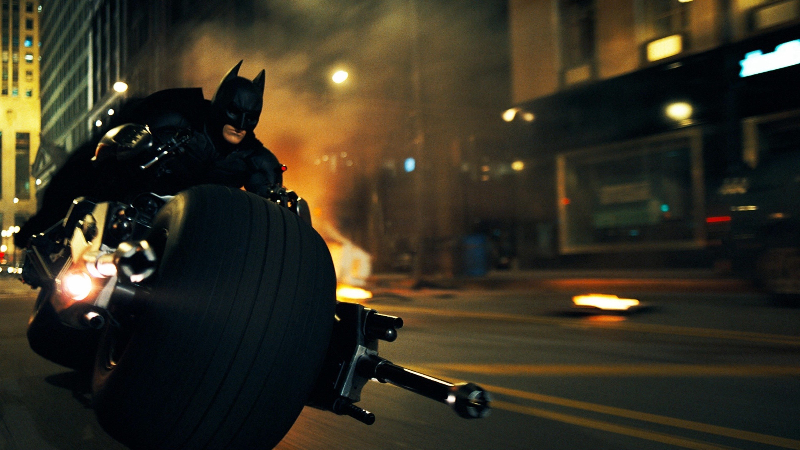 Batman from The Dark Knight on the Batpod HD Wallpaper