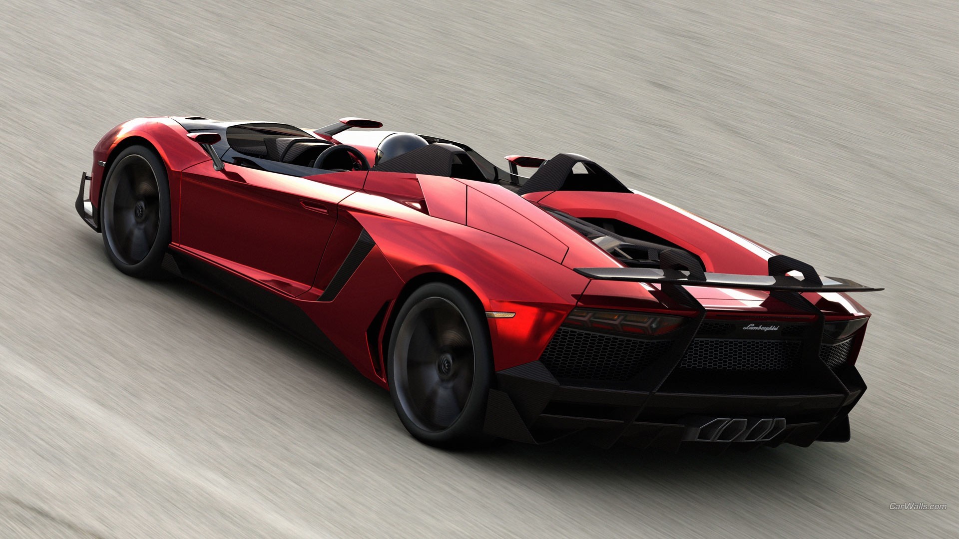 Red Lamborghini Aventador Roadster driving on road HD Wallpaper