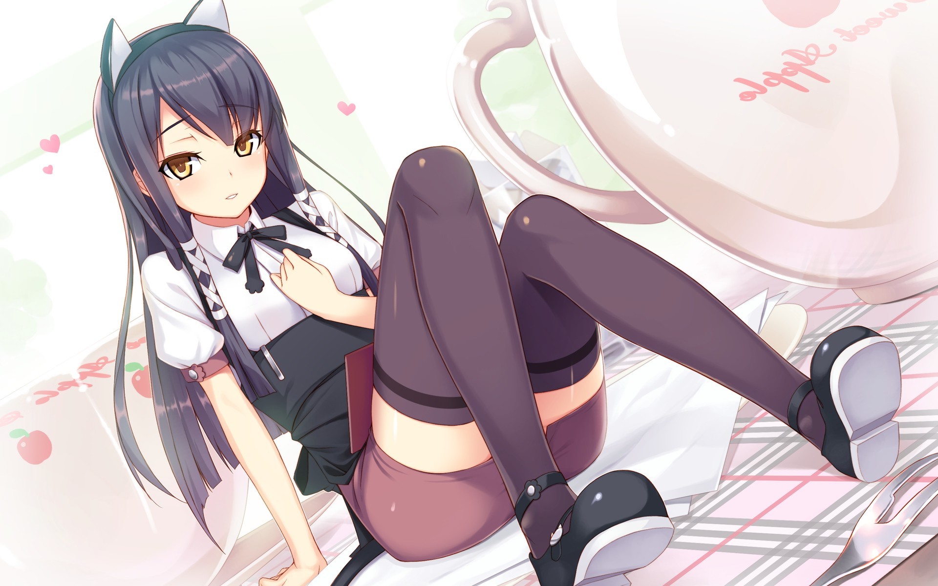 Anime girl with cat ears wearing a maid outfit HD Wallpaper