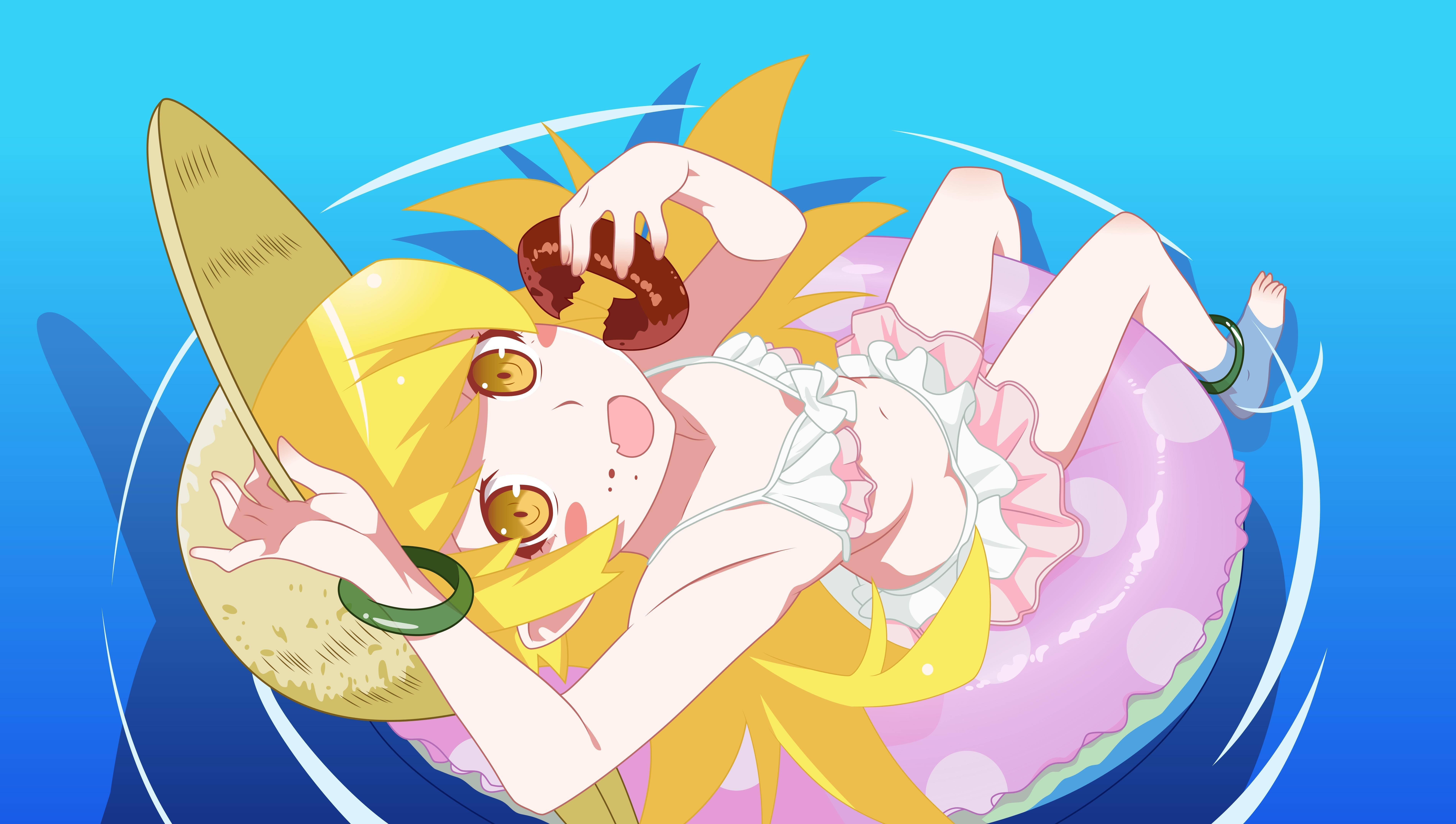 Oshino Shinobu from Monogatari Series eating a donut HD Wallpaper