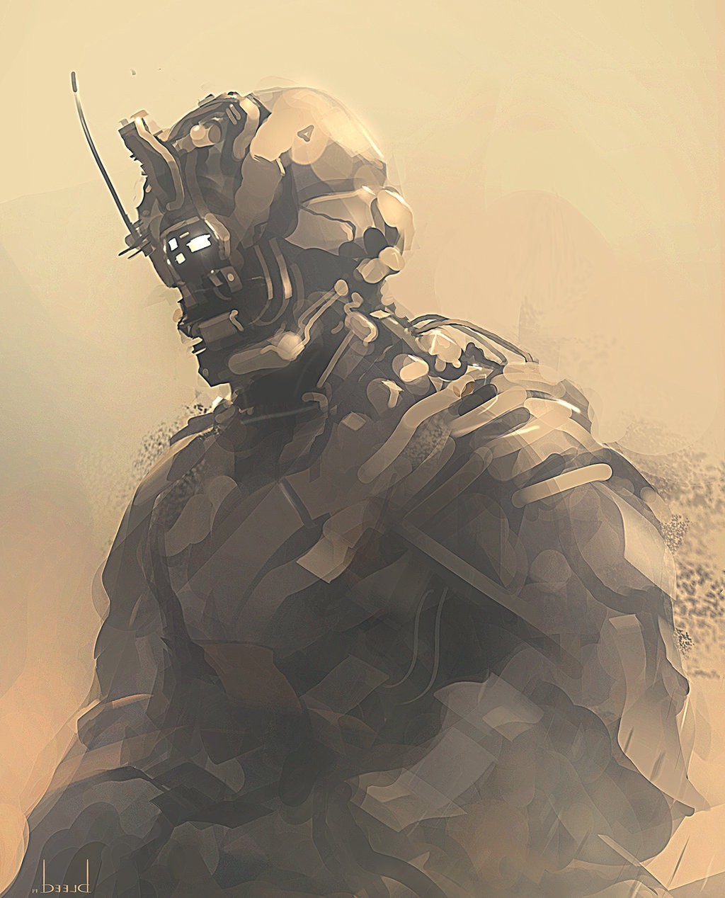 Artwork of a futuristic soldier in sand HD Wallpaper