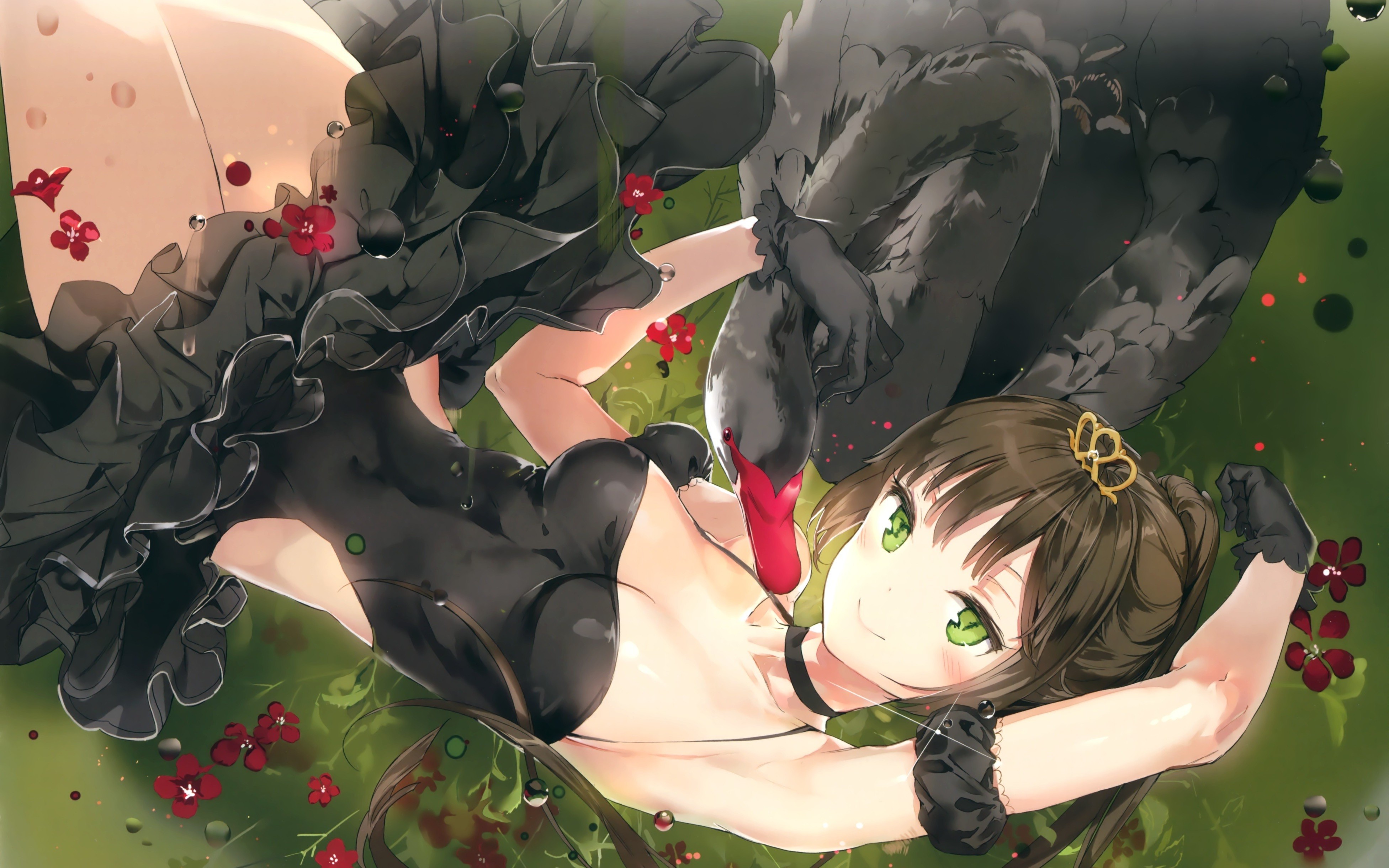 Girl in black dress with a black swan HD Wallpaper
