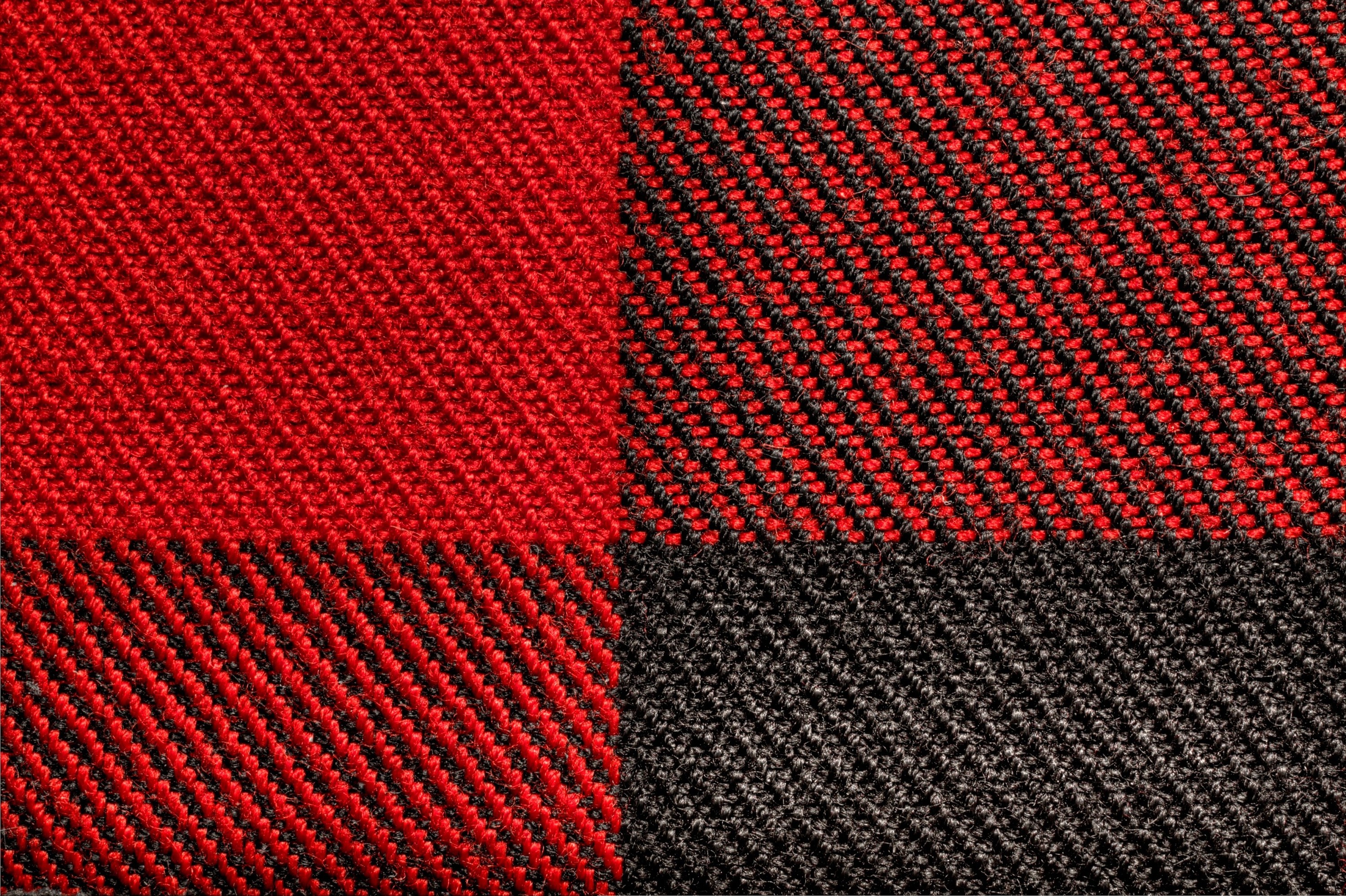 Close-up of Red and Black Plaid Fabric Texture HD Wallpaper