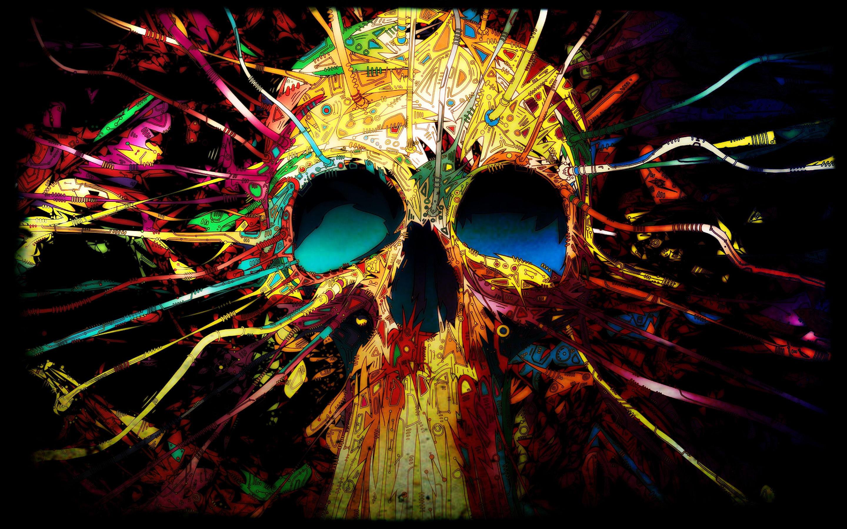 Colorful abstract skull with wires HD Wallpaper