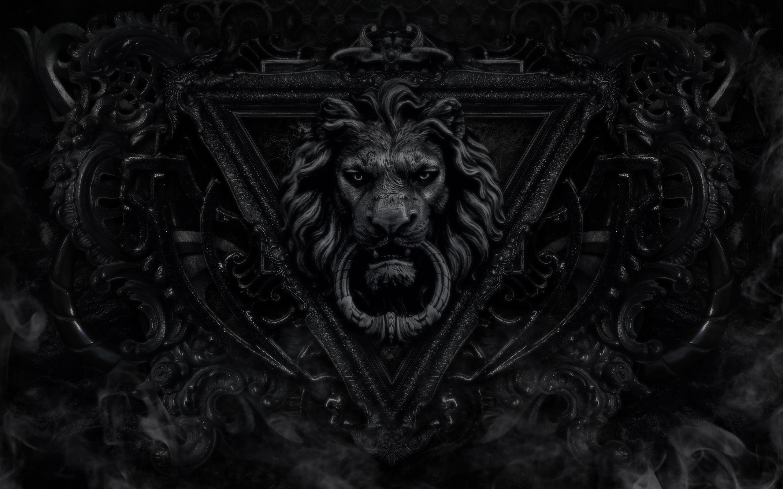 Dark Lion Head with Ornate Frame HD Wallpaper