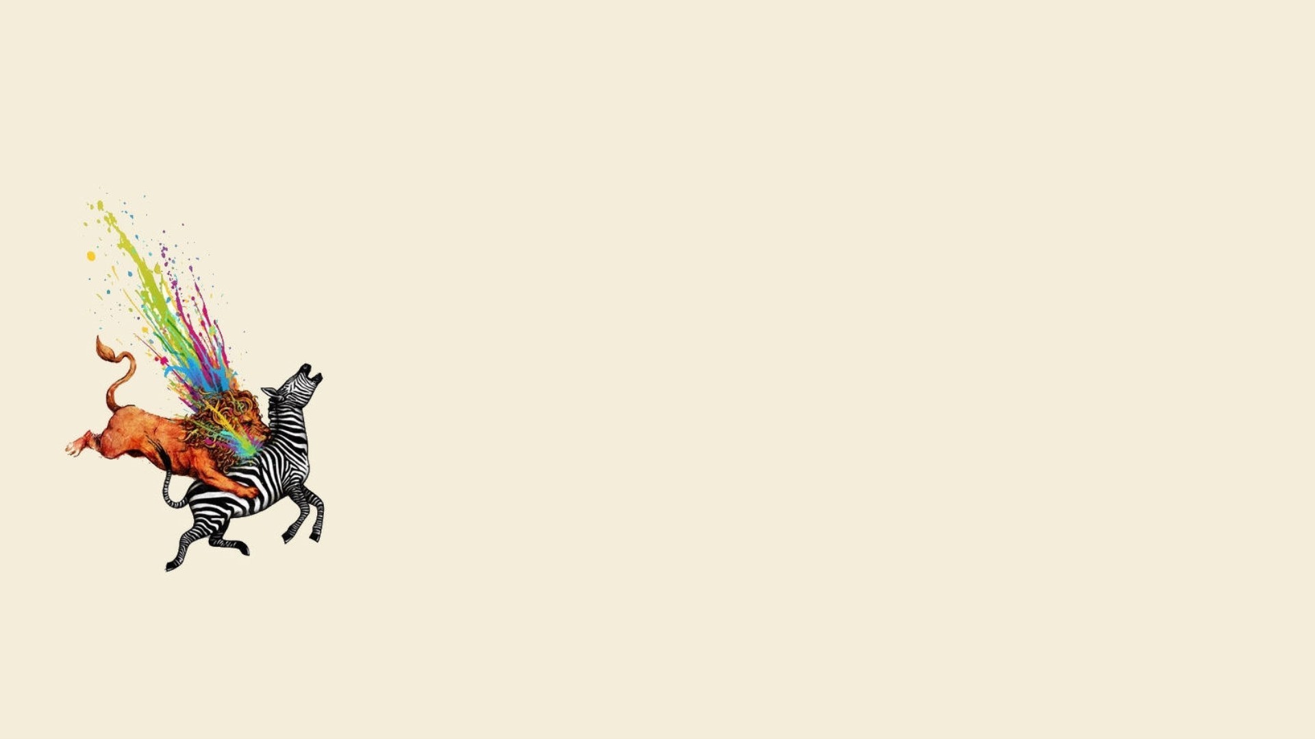 Lion and Zebra with Colorful Splashes HD Wallpaper