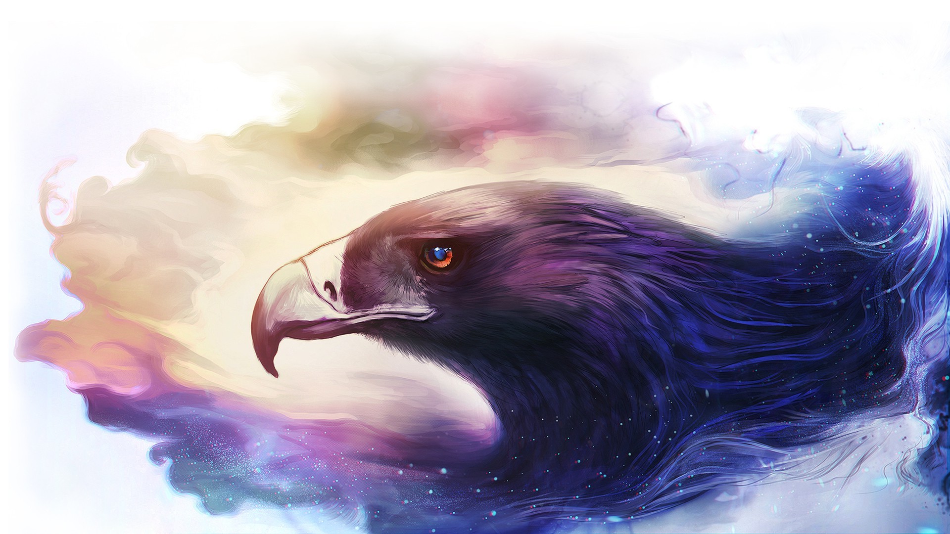 Fantasy art of a majestic eagle with cosmic clouds HD Wallpaper