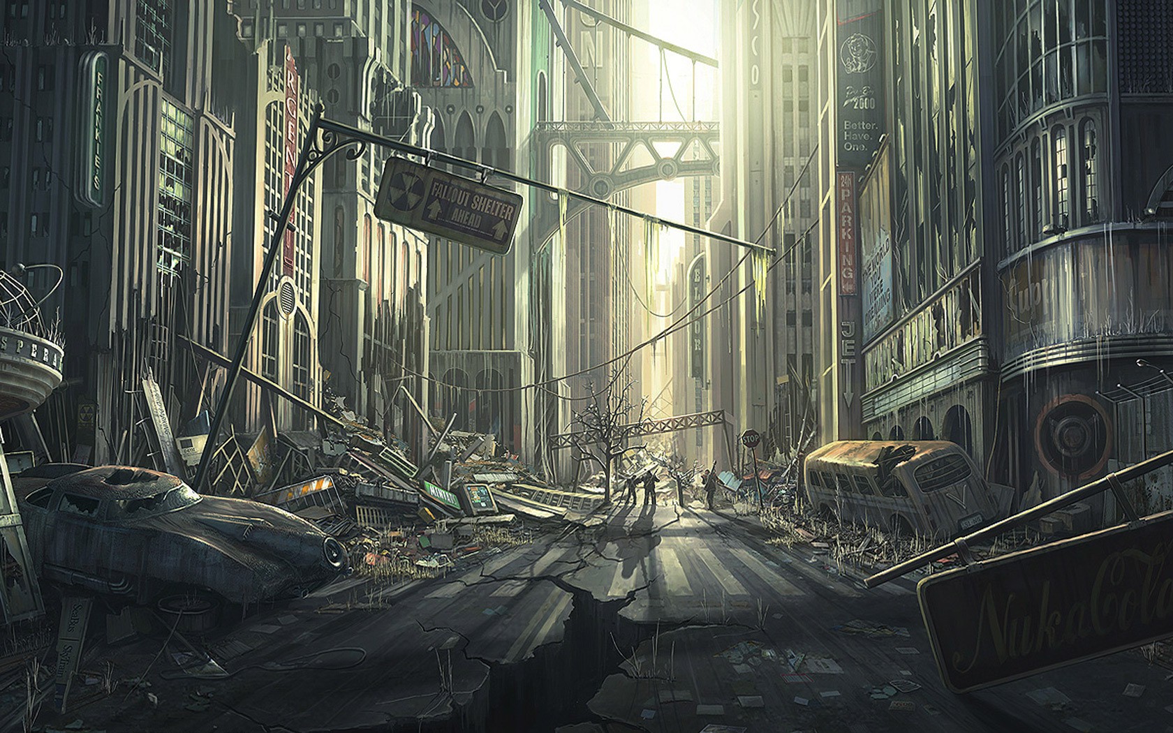 Apocalyptic street scene from Fallout artwork HD Wallpaper