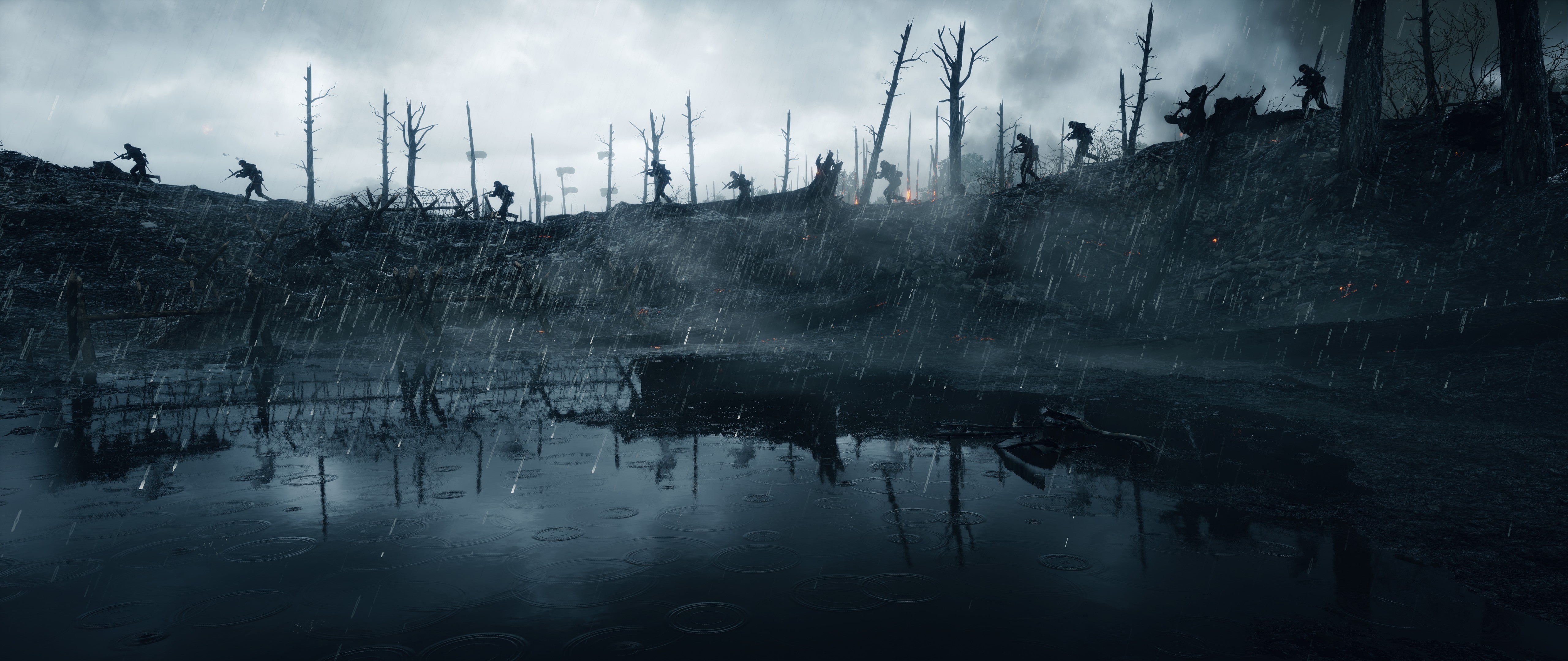 Soldiers in a muddy battlefield during World War I HD Wallpaper