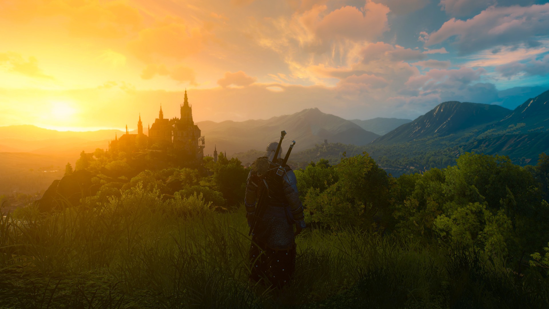 Geralt of Rivia from The Witcher 3 Wild Hunt at sunset HD Wallpaper