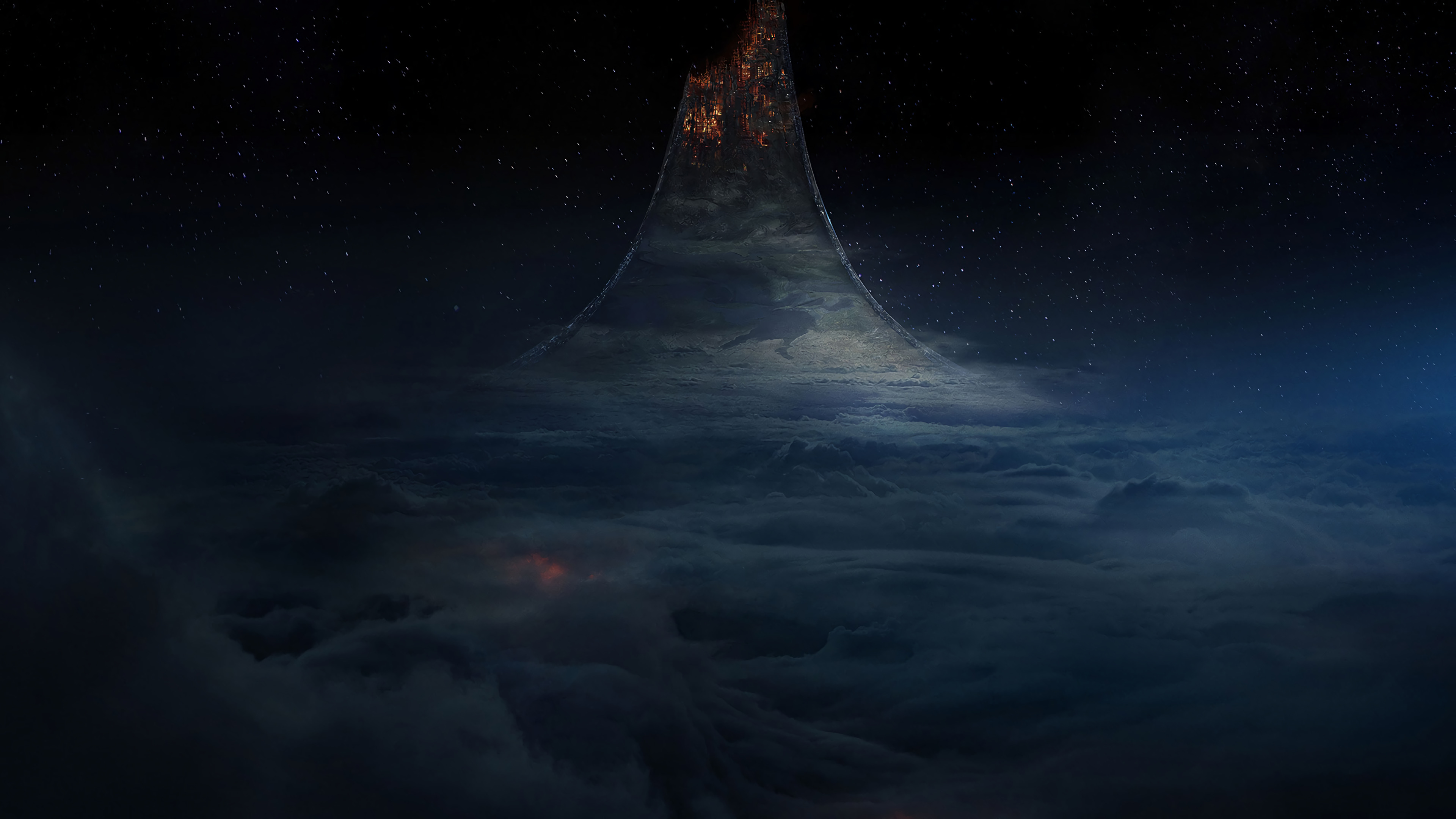 Halo Ring structure above clouds at night HD Wallpaper