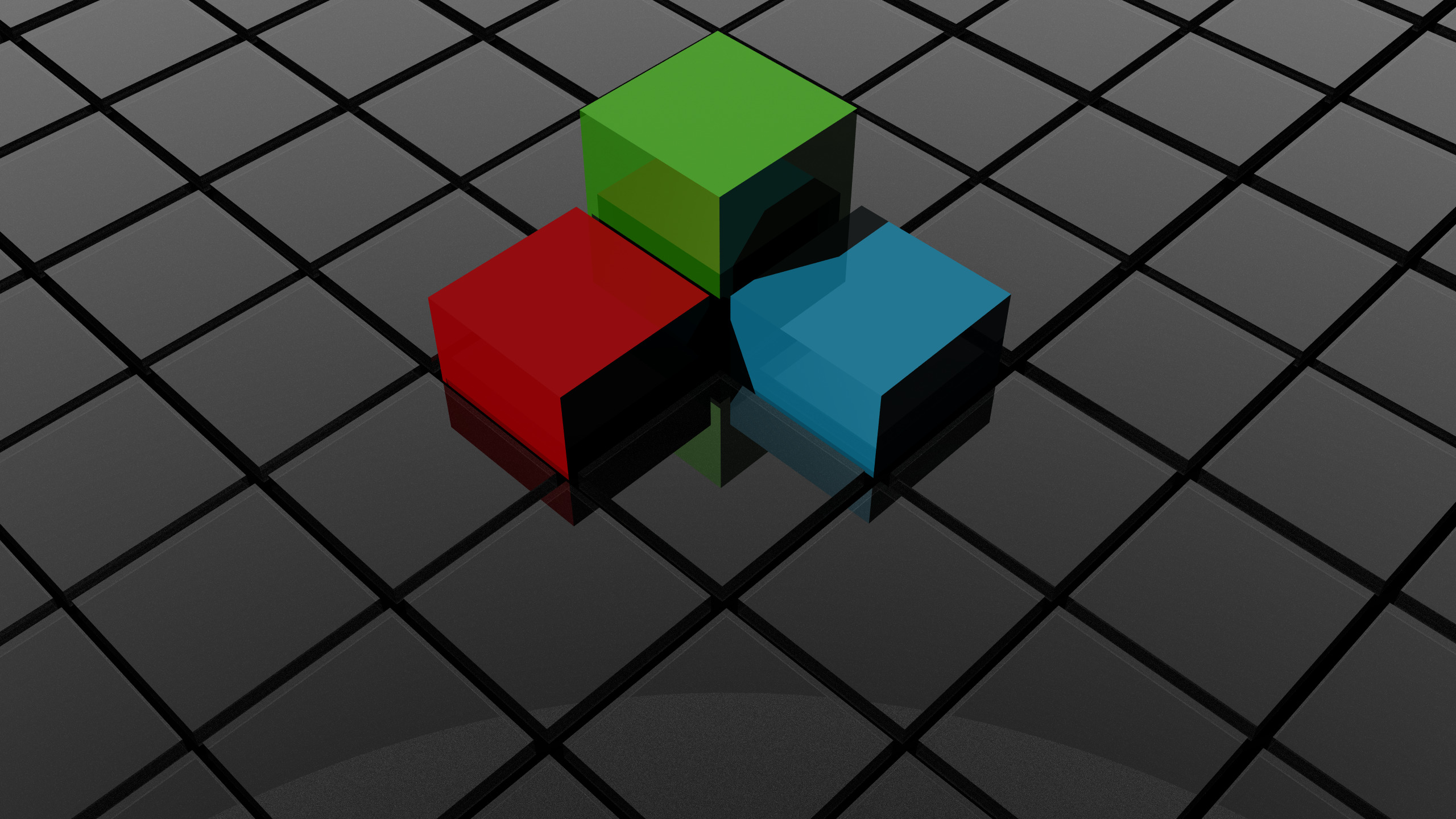 Three colored cubes on a grid HD Wallpaper