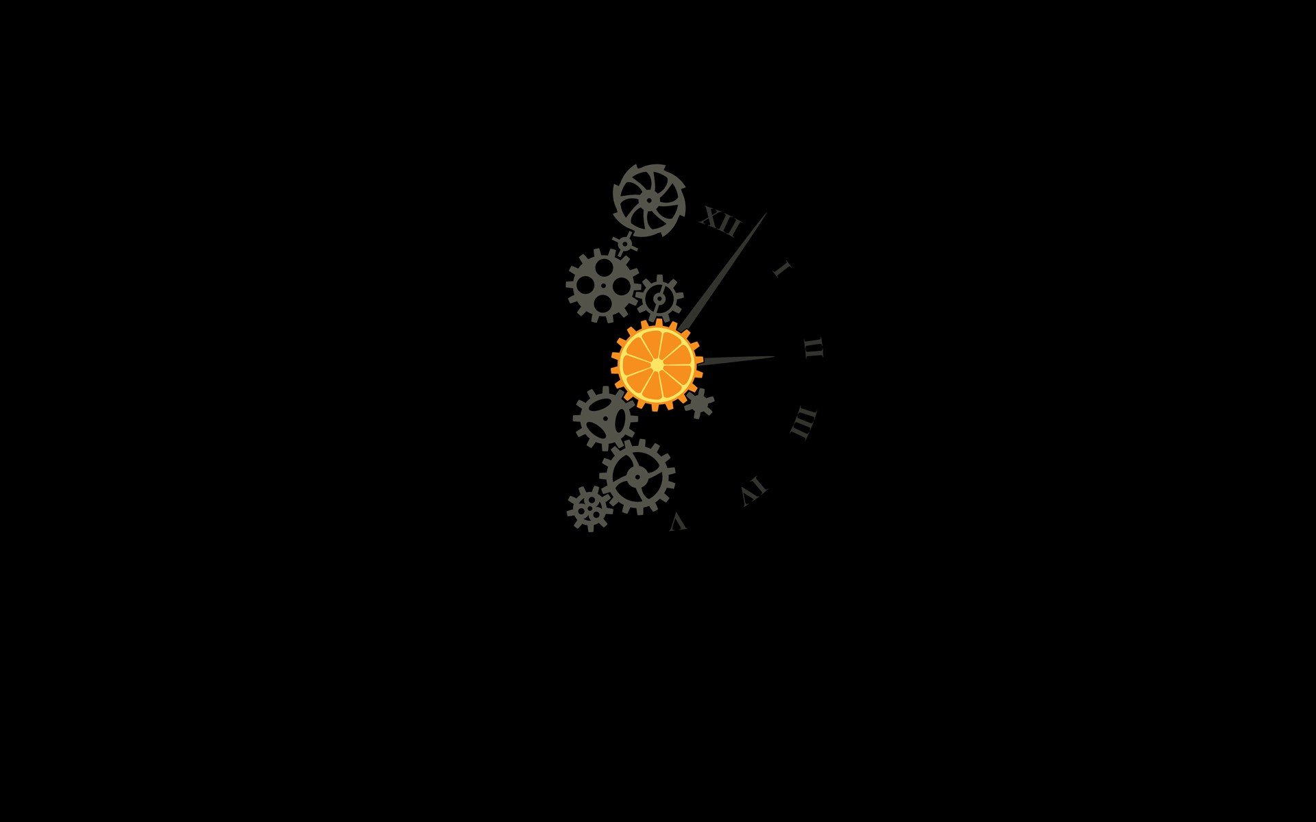Clockwork orange gears and Roman numerals HD Wallpaper