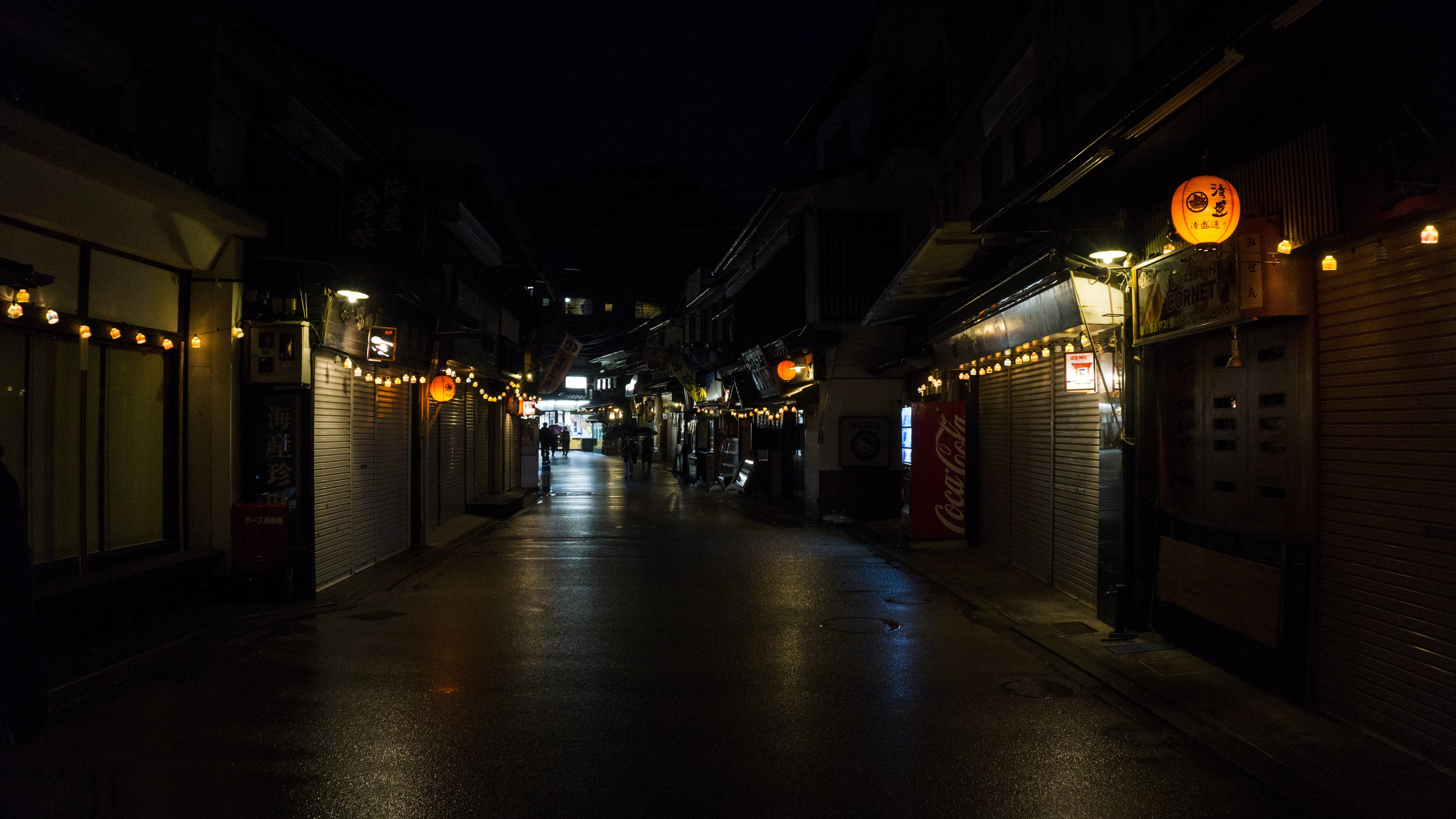 Street at night with lanterns in Japan HD Wallpaper