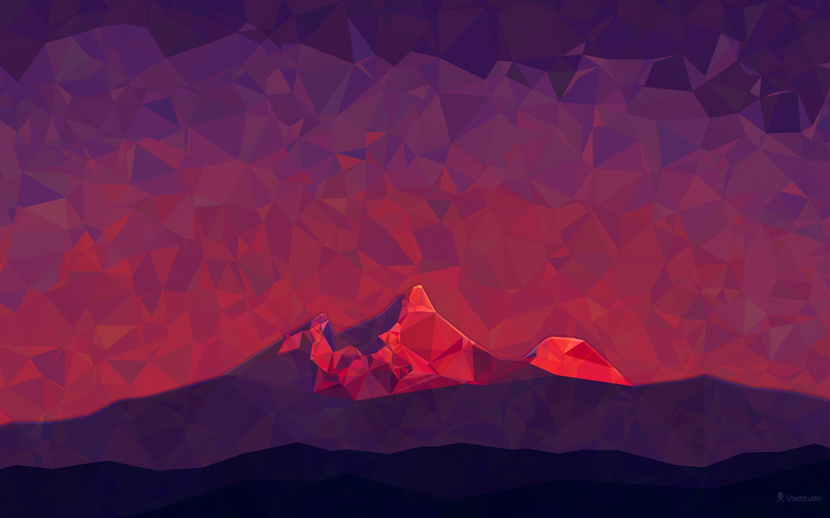 Low poly mountain range at sunset HD Wallpaper