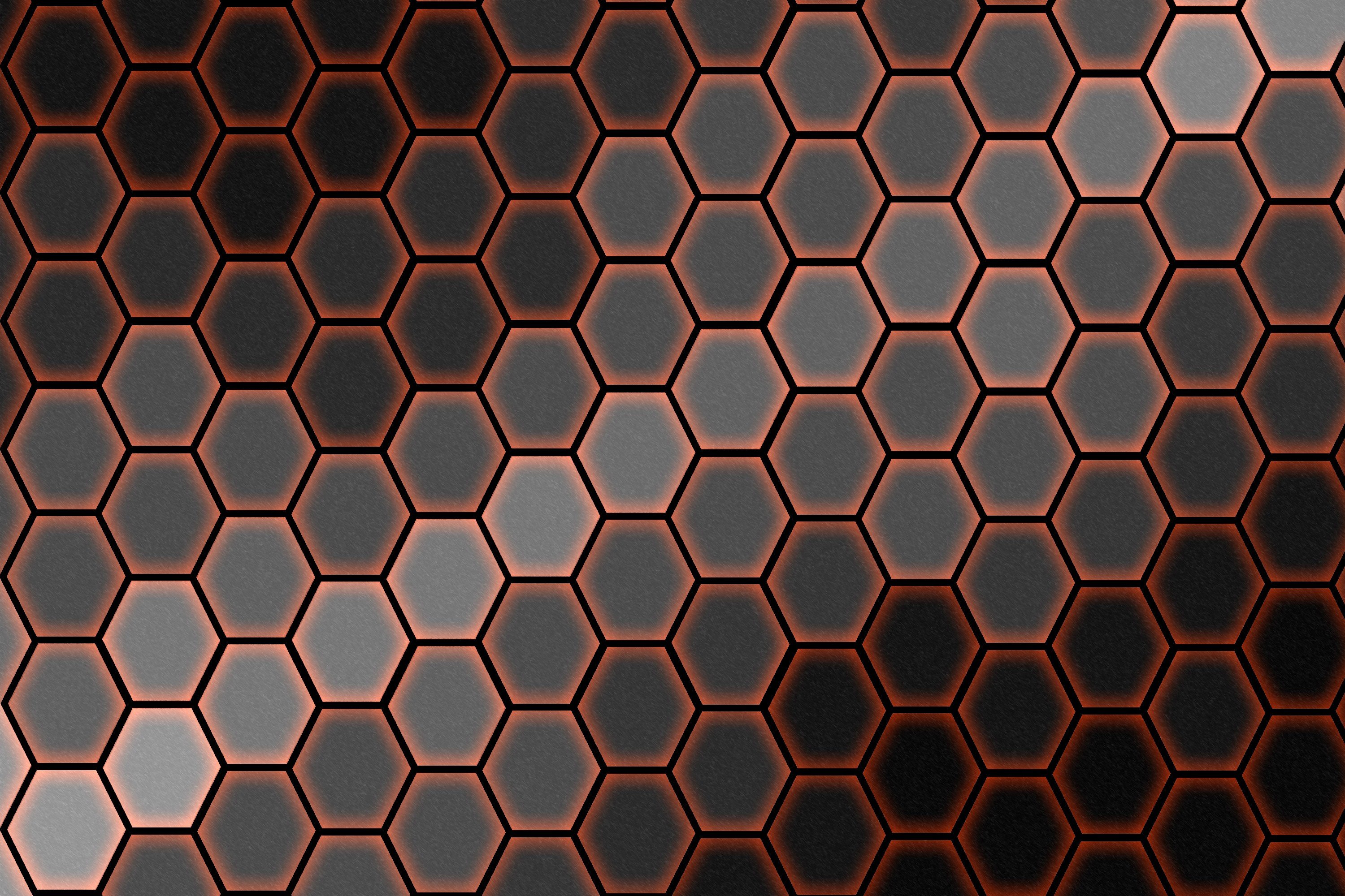 Hexagonal pattern with orange glow HD Wallpaper