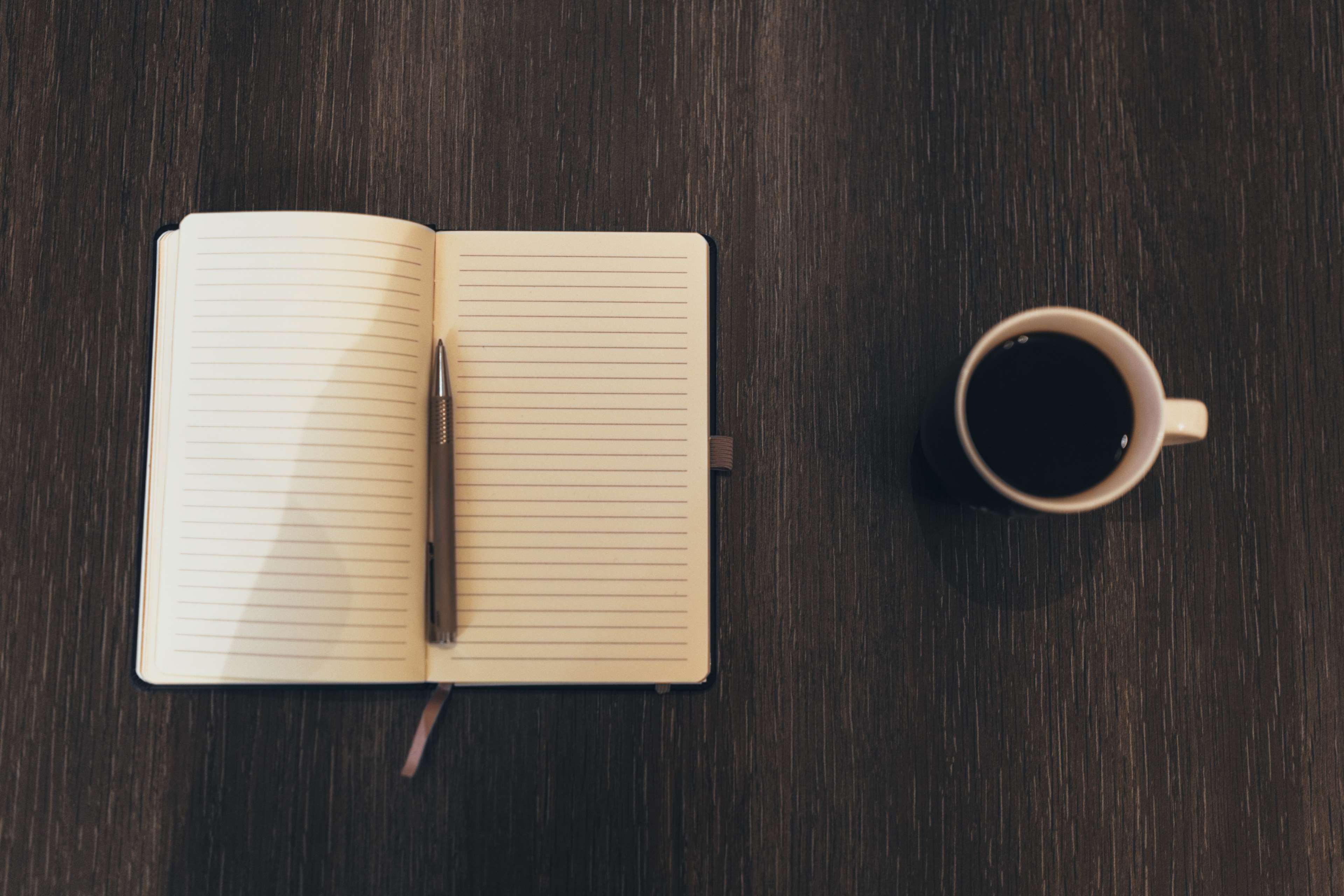 Notebook and coffee 4K HD Wallpaper