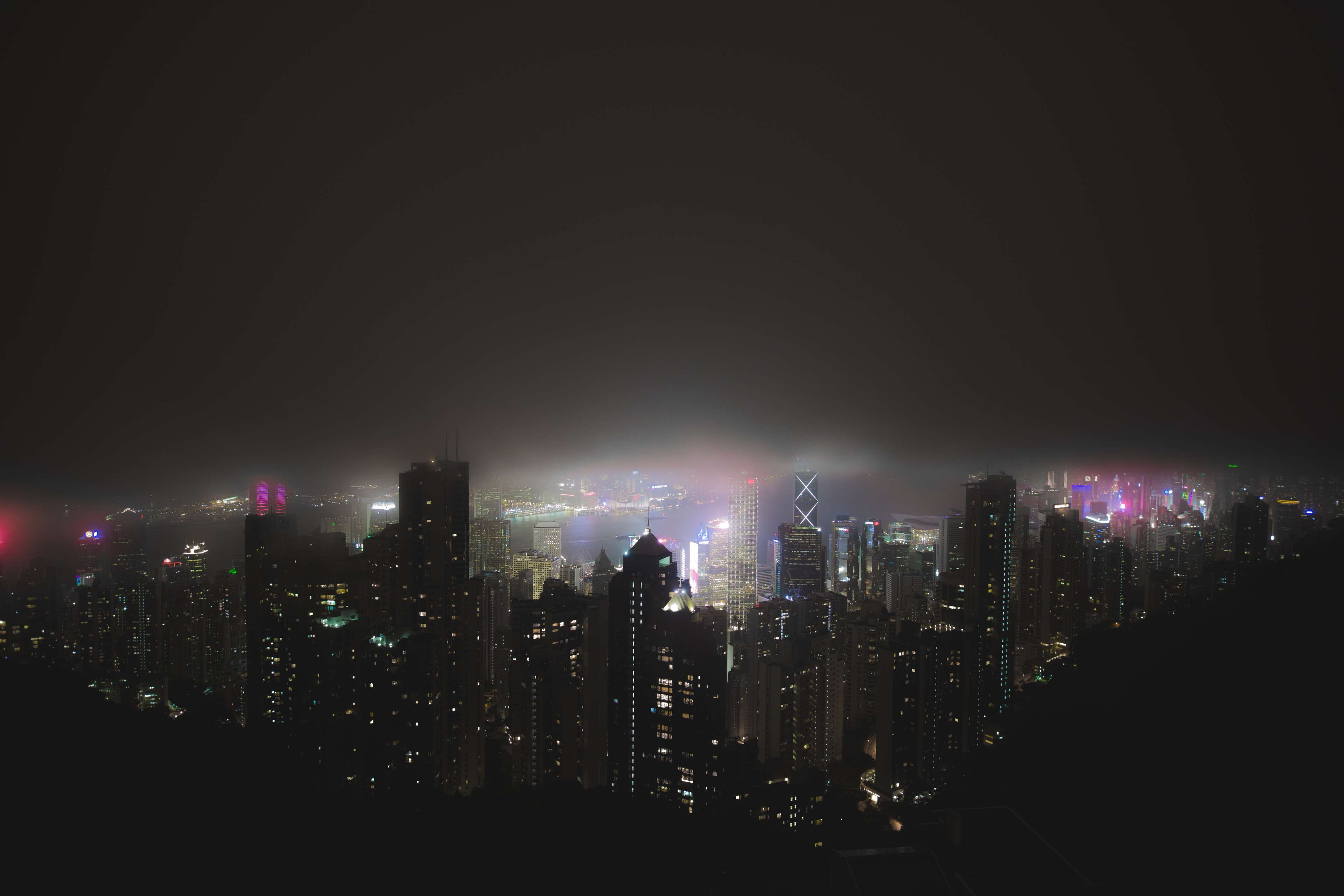 Misty Hong Kong Cityscape at Night 4K HD Wallpaper