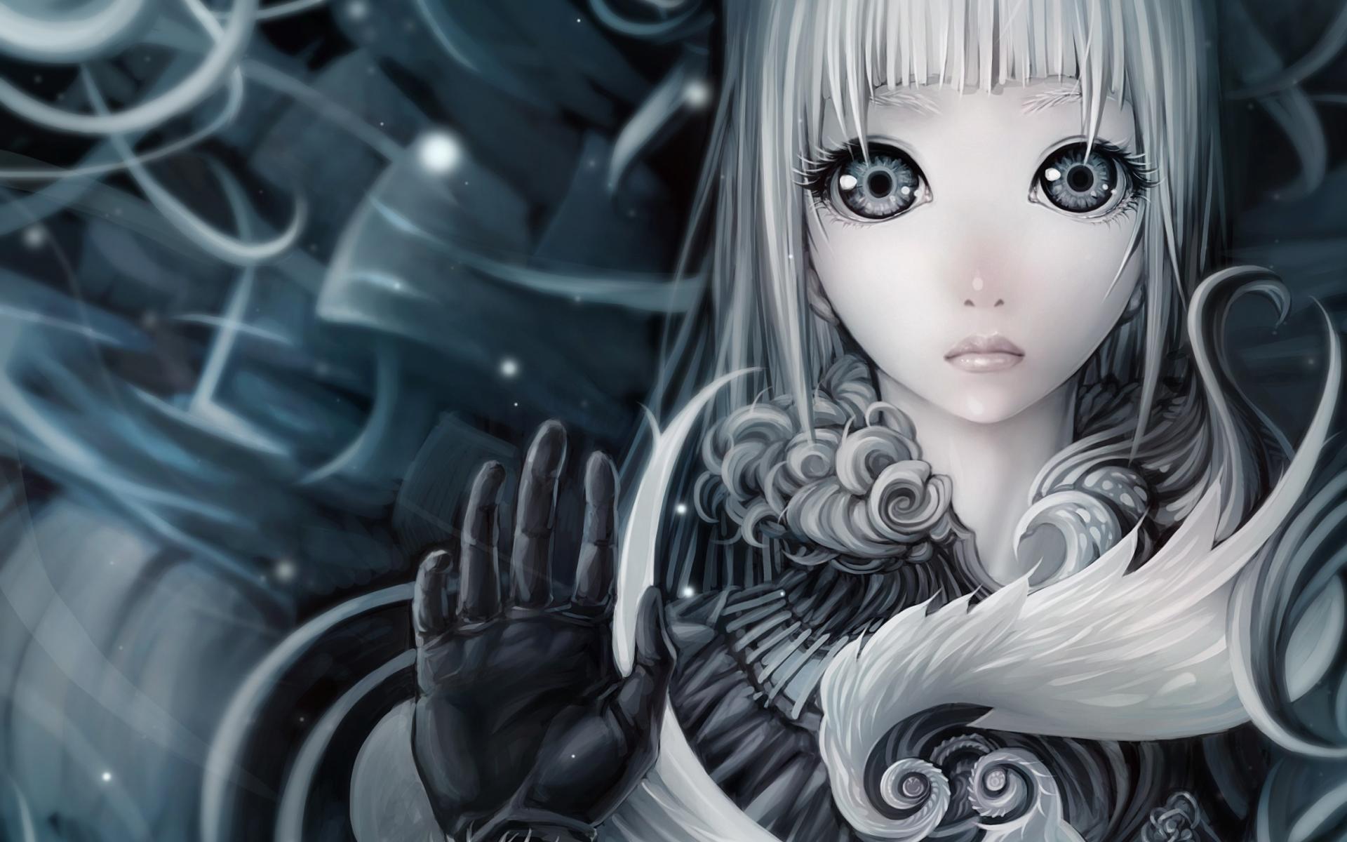 Anime girl with white hair and large eyes HD Wallpaper