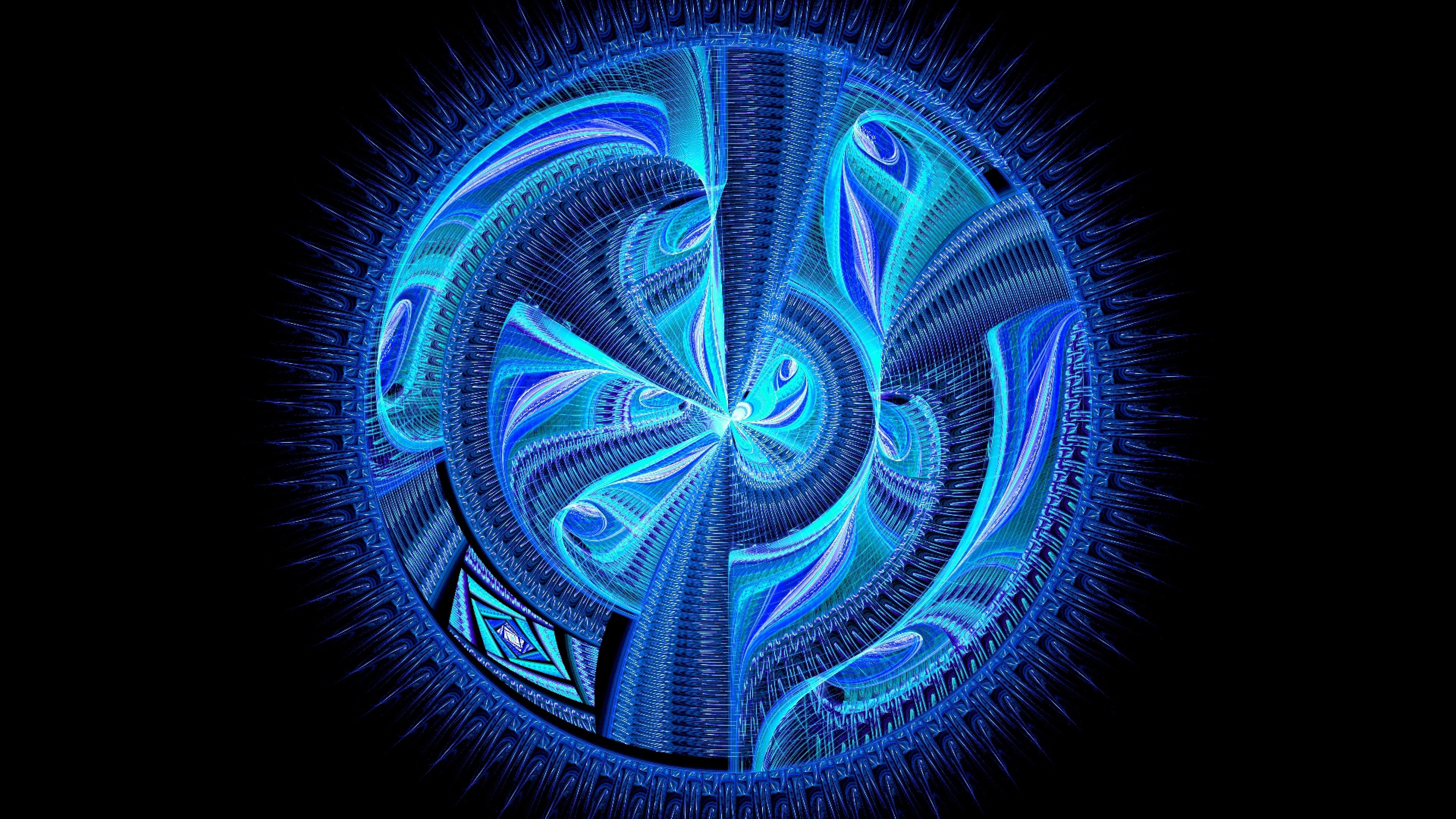 Blue Fractal Pattern Circle HD Wallpaper