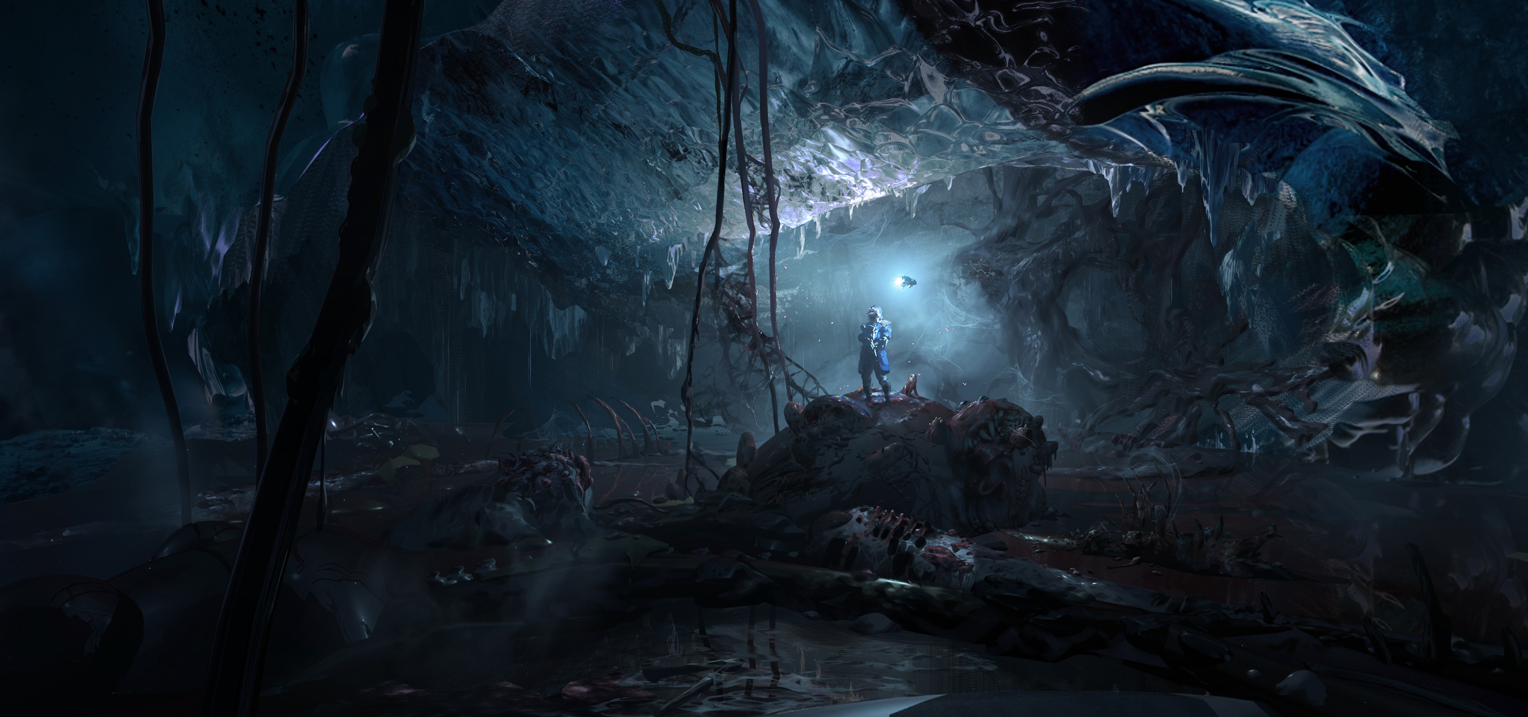 Scavengers in a dark cave HD Wallpaper