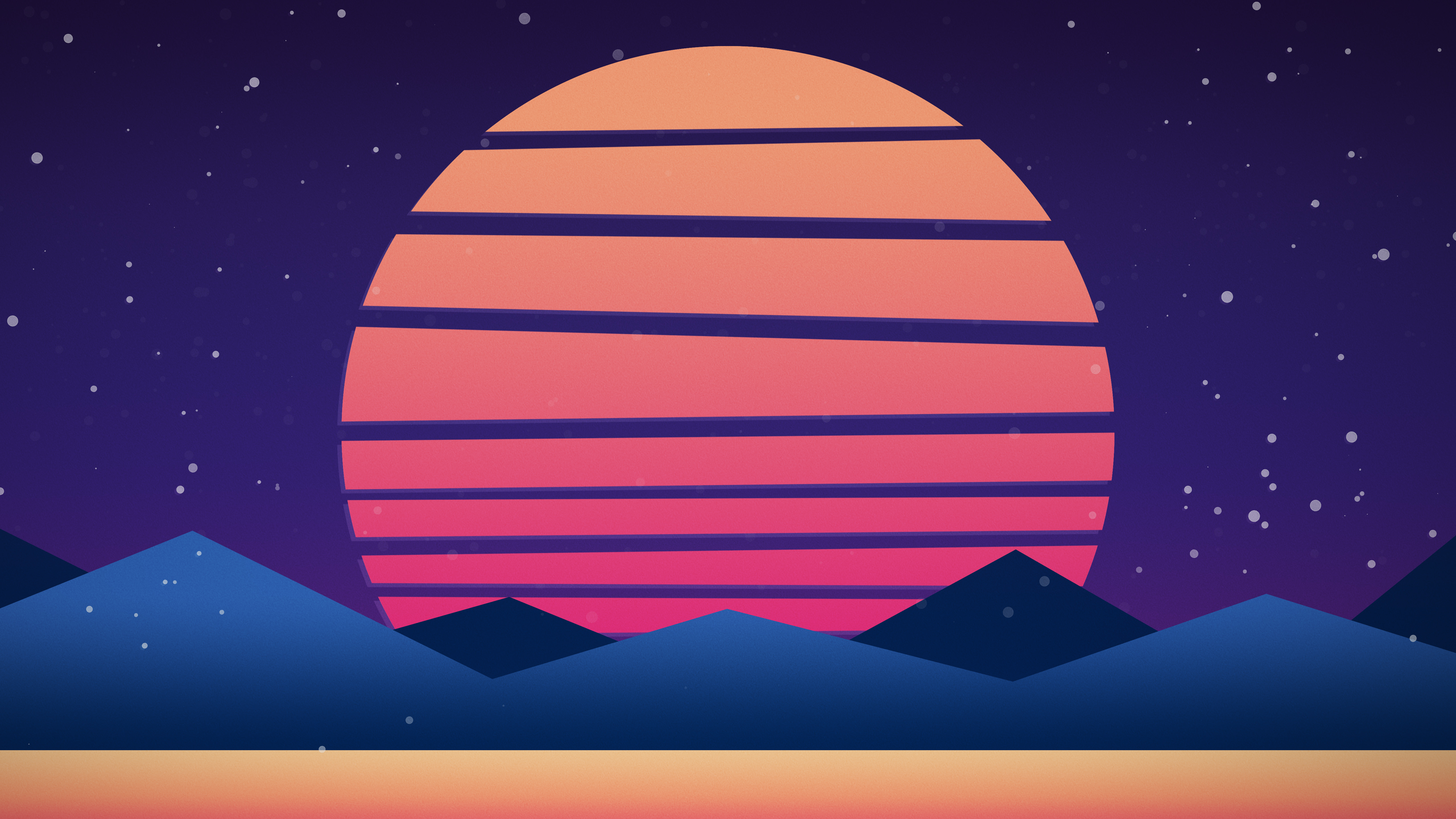 Retrowave sunset over minimalist mountains HD Wallpaper
