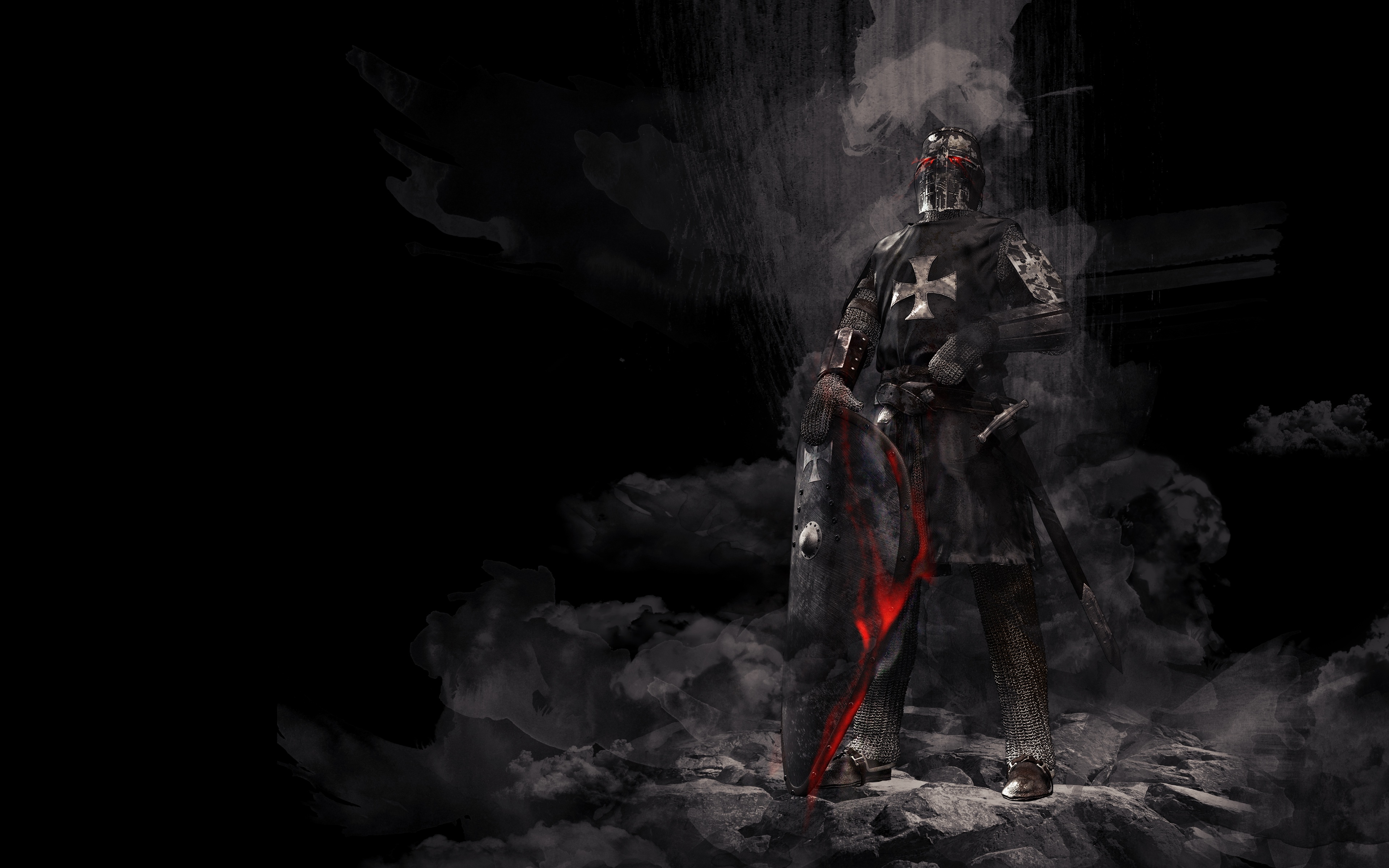 Knight in armor with sword and shield HD Wallpaper