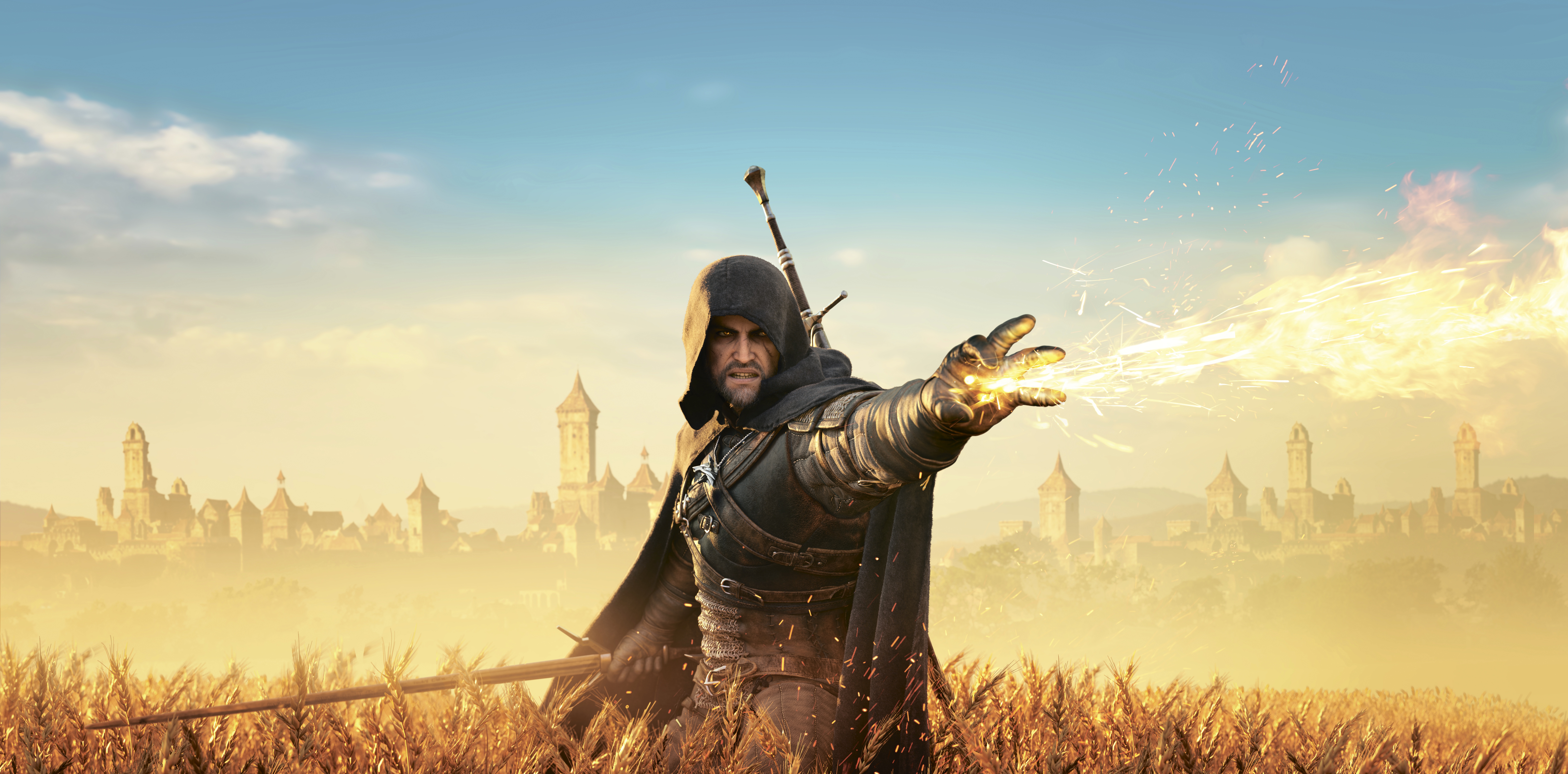Geralt of Rivia casting a fire spell in The Witcher 3 HD Wallpaper