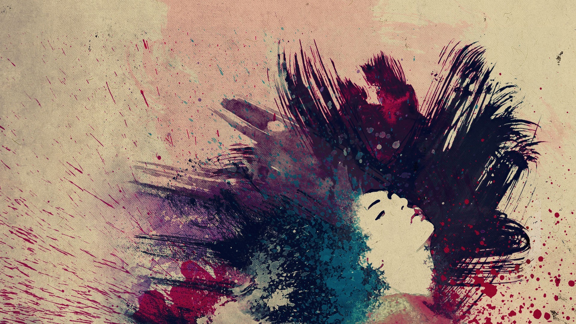 Abstract painting of a woman's profile with colorful paint splashes HD Wallpaper