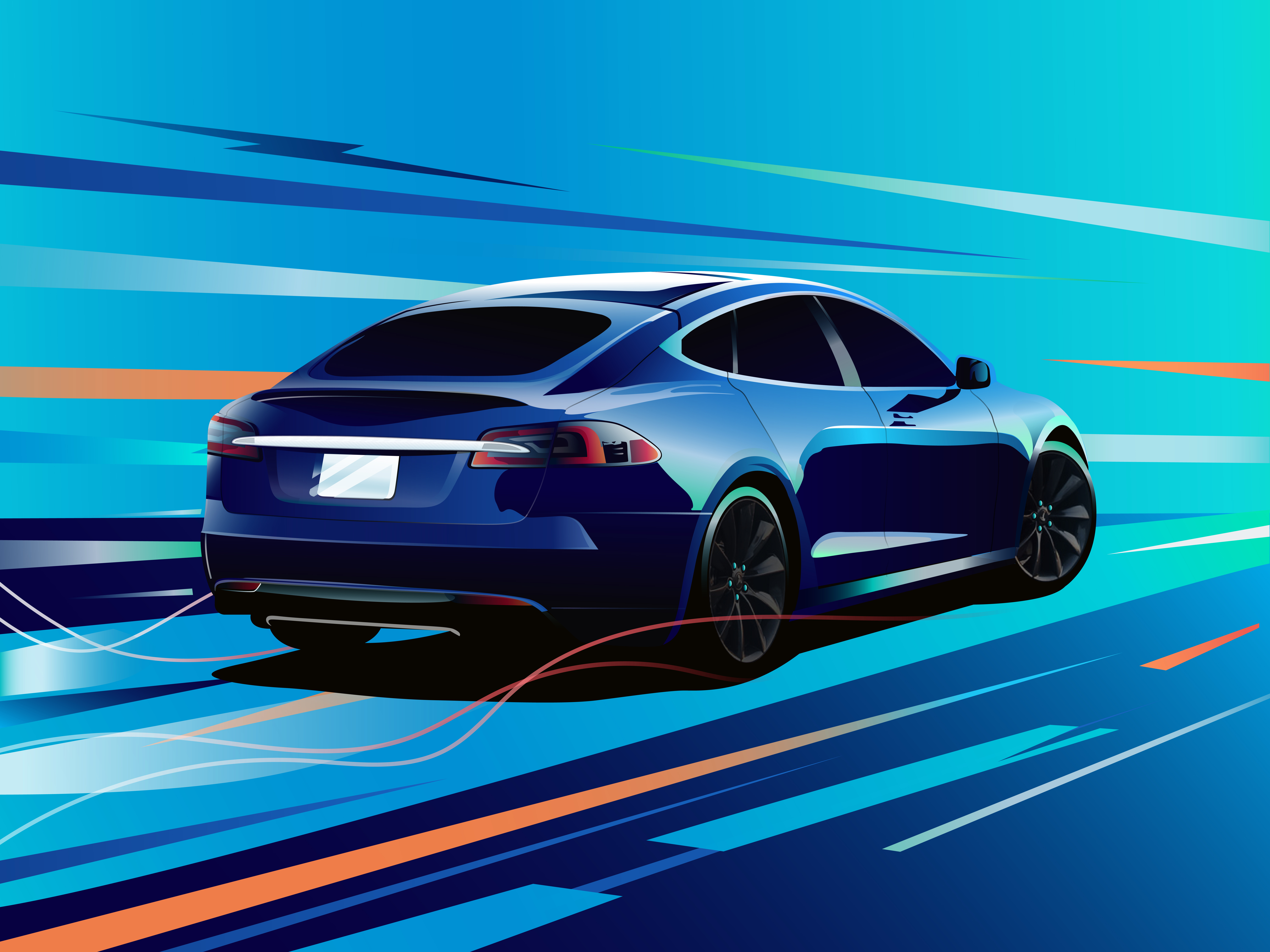 Blue Tesla Model S driving fast HD Wallpaper