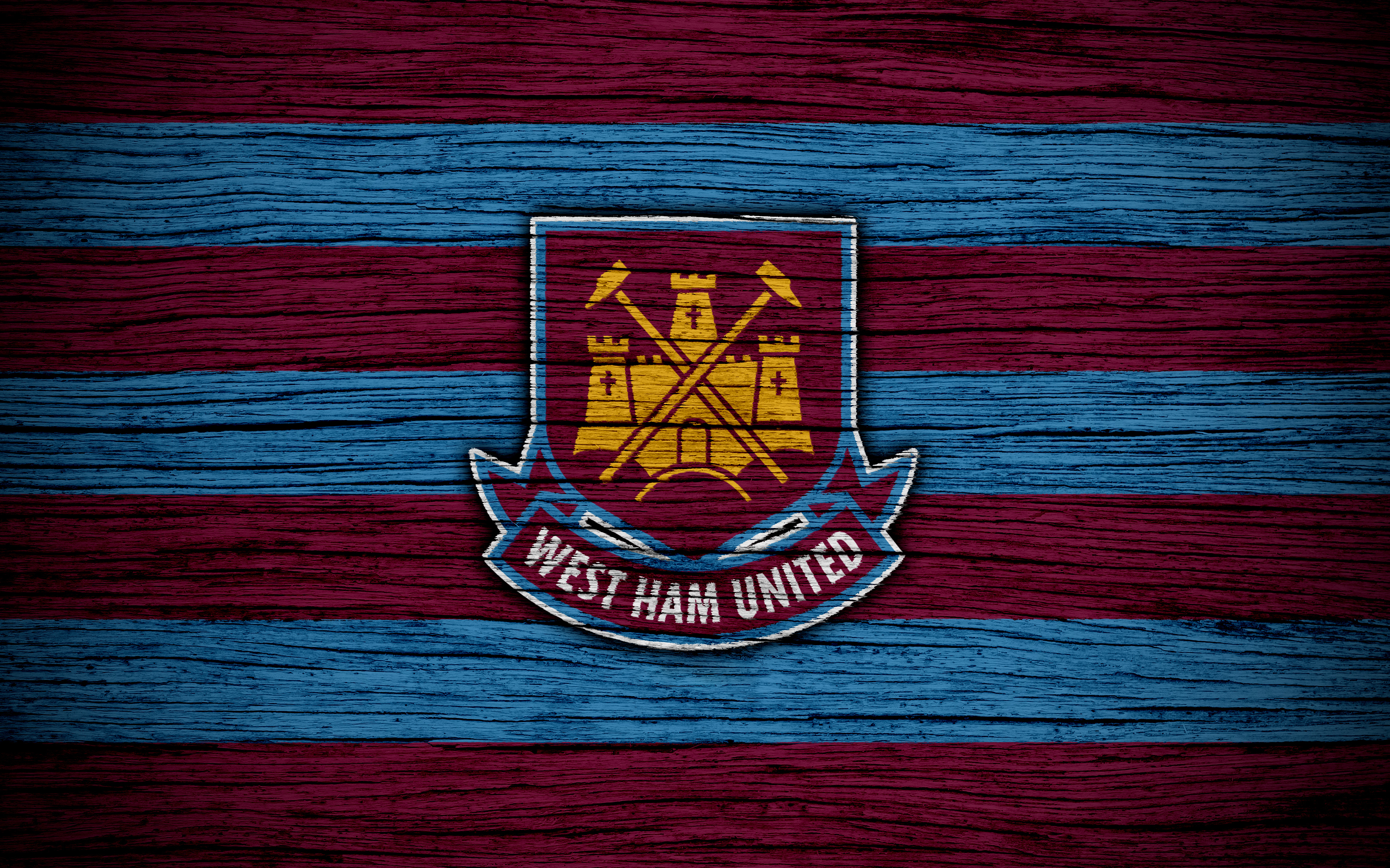 West Ham United F.C. Emblem on Wood Texture HD Wallpaper