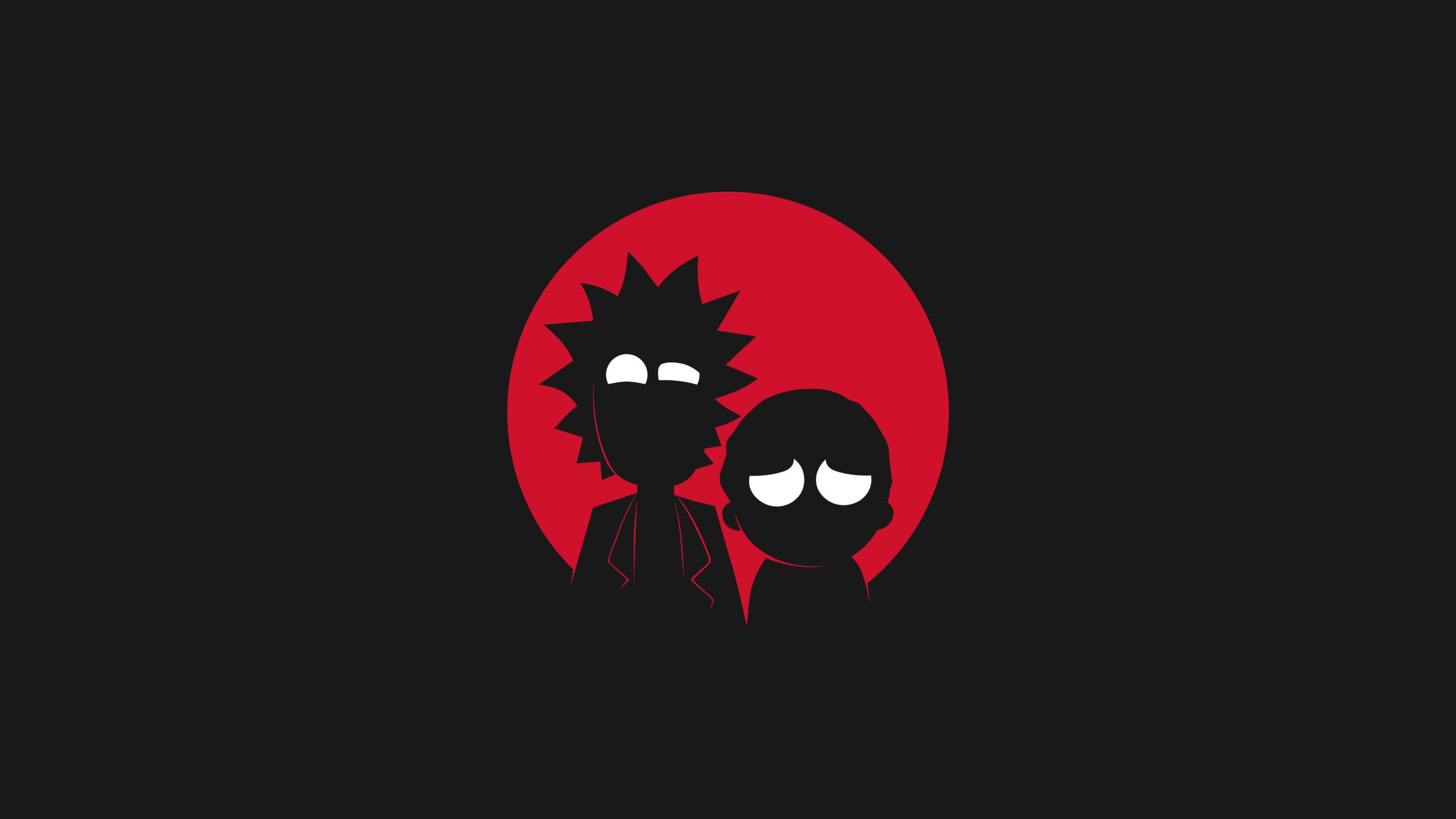 Rick and Morty silhouettes against red circle HD Wallpaper