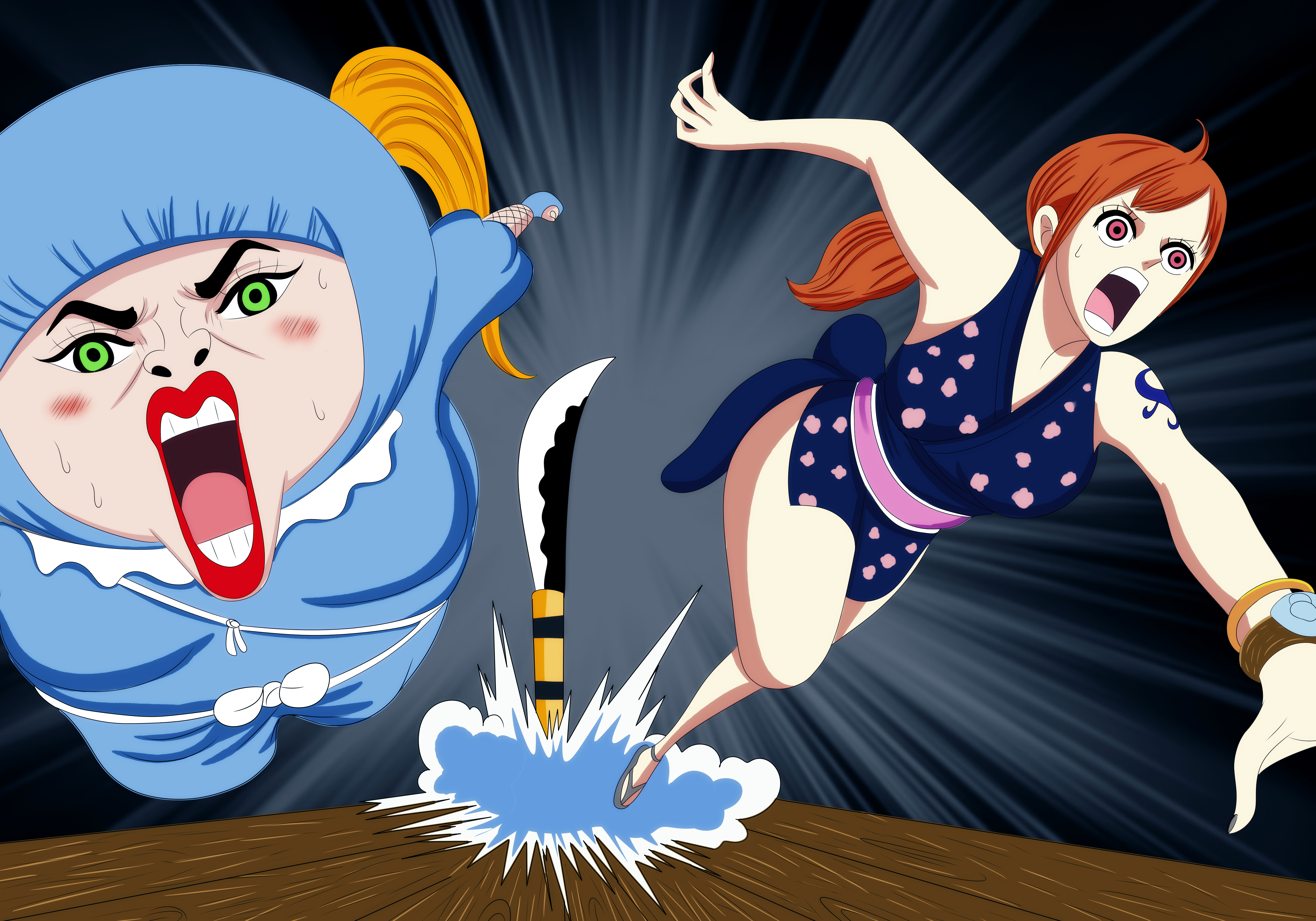 Nami and Shinobu from One Piece fighting HD Wallpaper