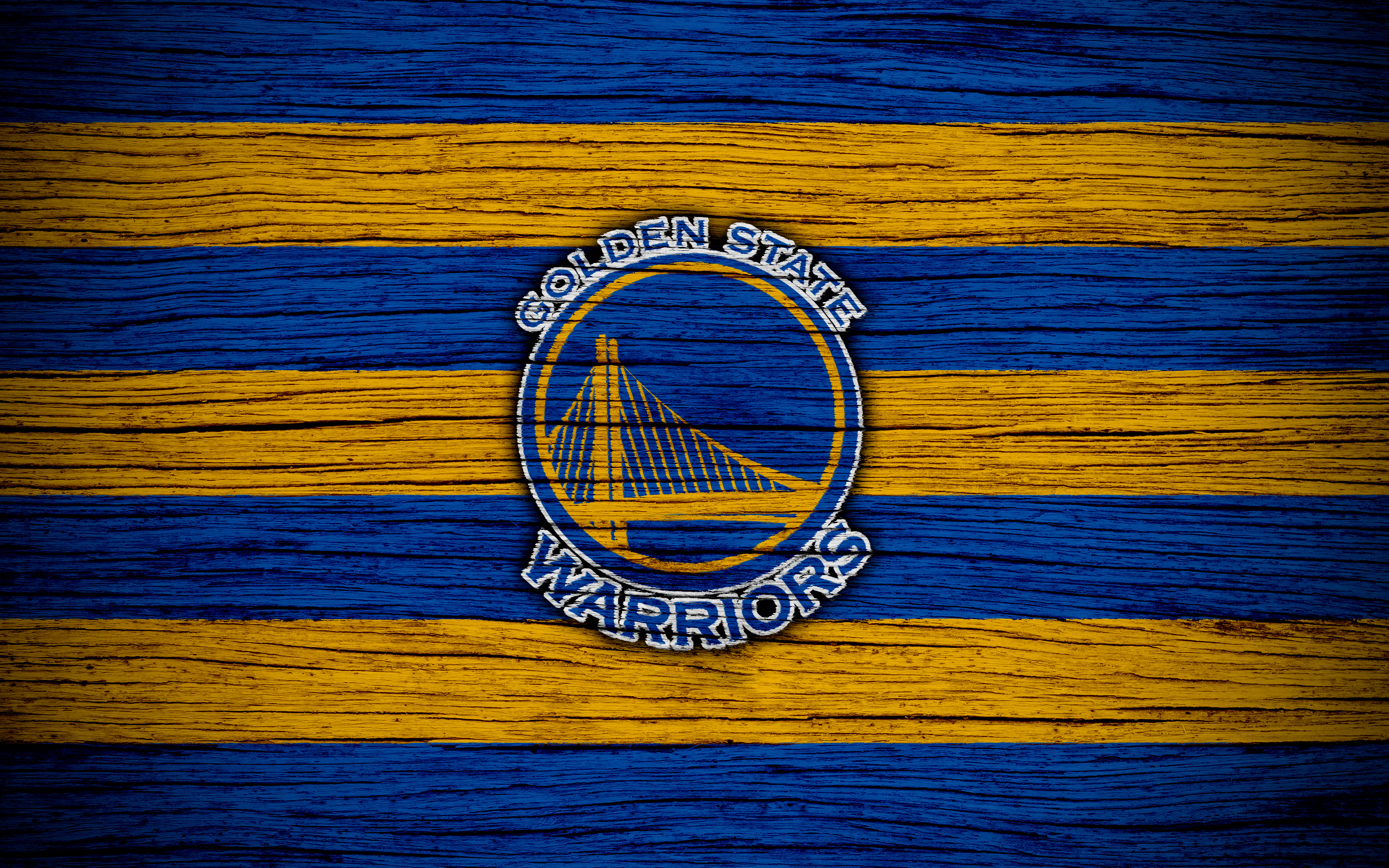 Golden State Warriors logo on wood grain background HD Wallpaper
