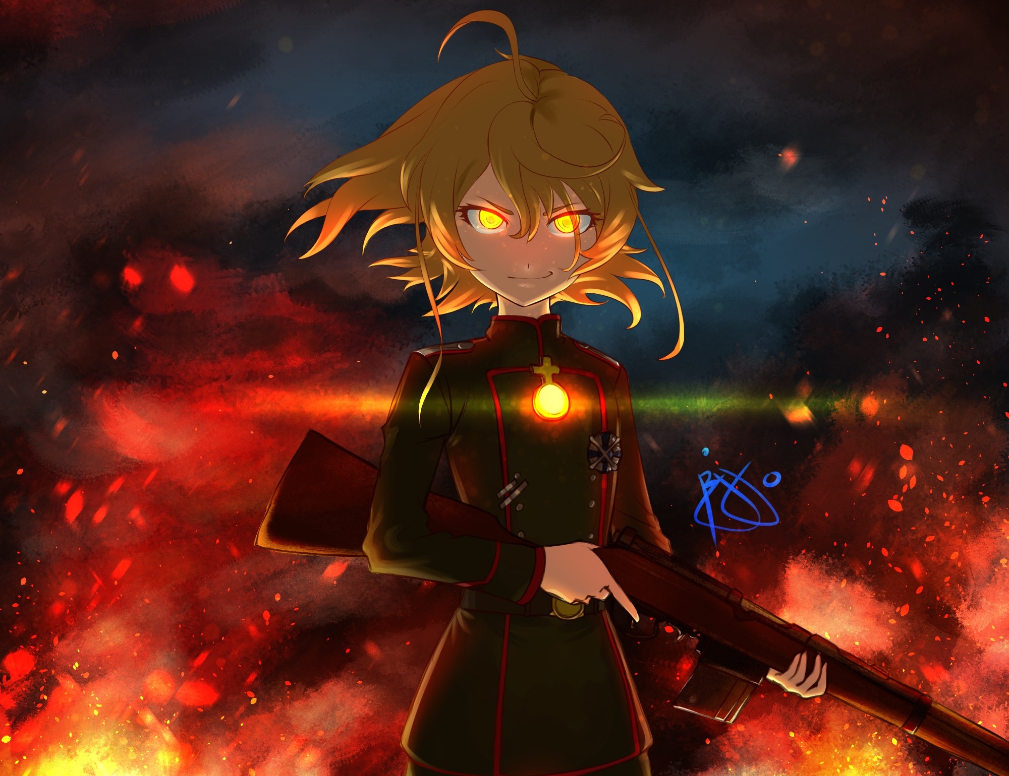 Tanya Degurechaff from Youjo Senki holding a rifle HD Wallpaper