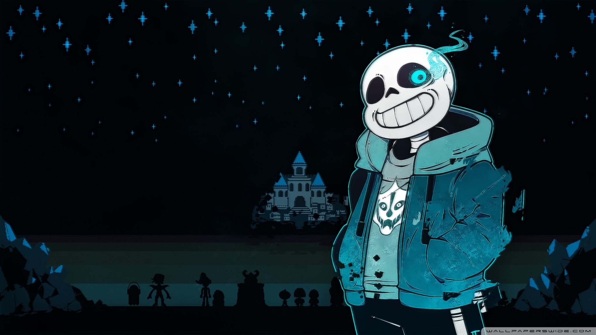 Sans from Undertale under a starry sky HD Wallpaper