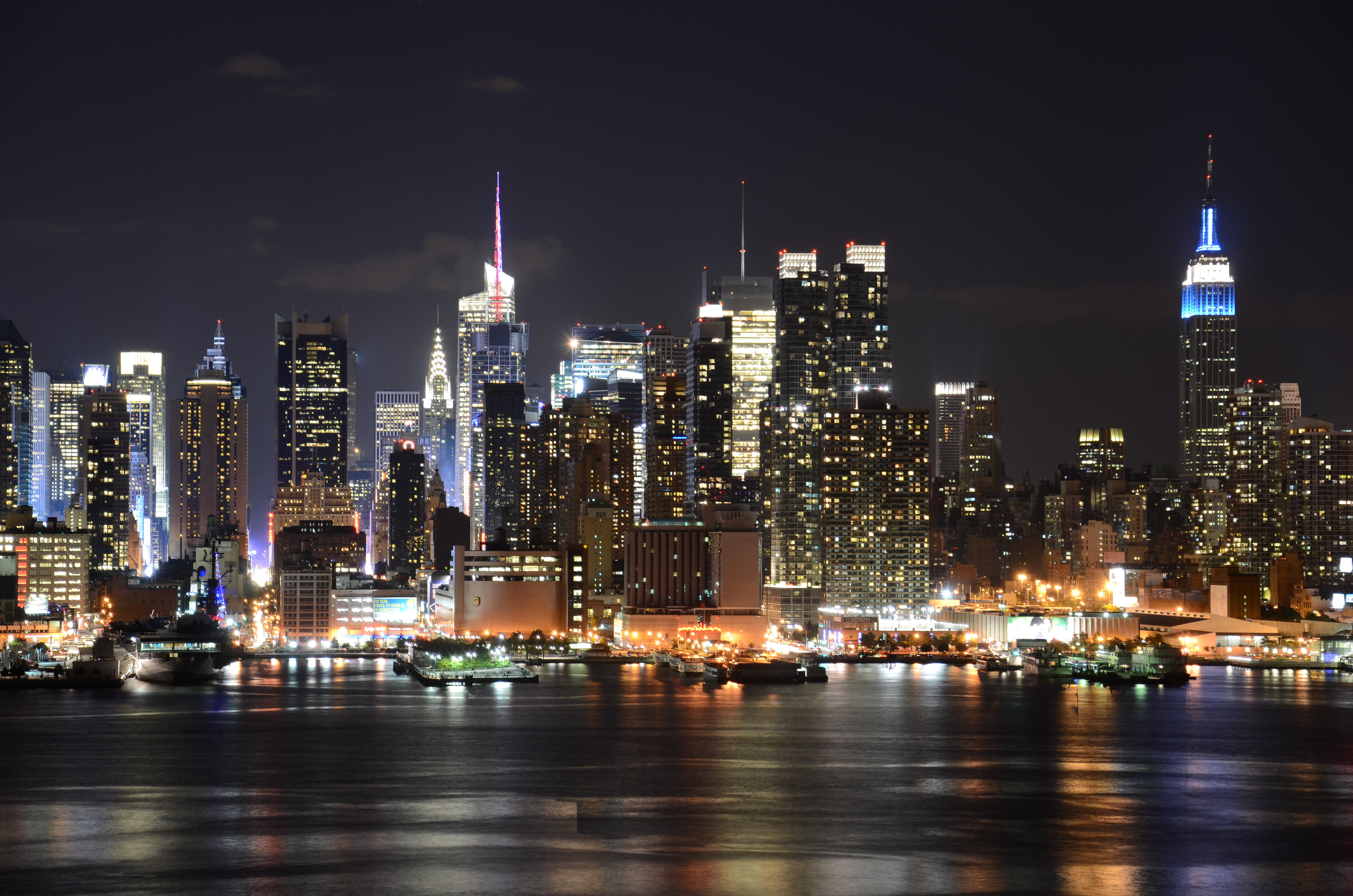 New York City skyline at night with Empire State Building HD Wallpaper