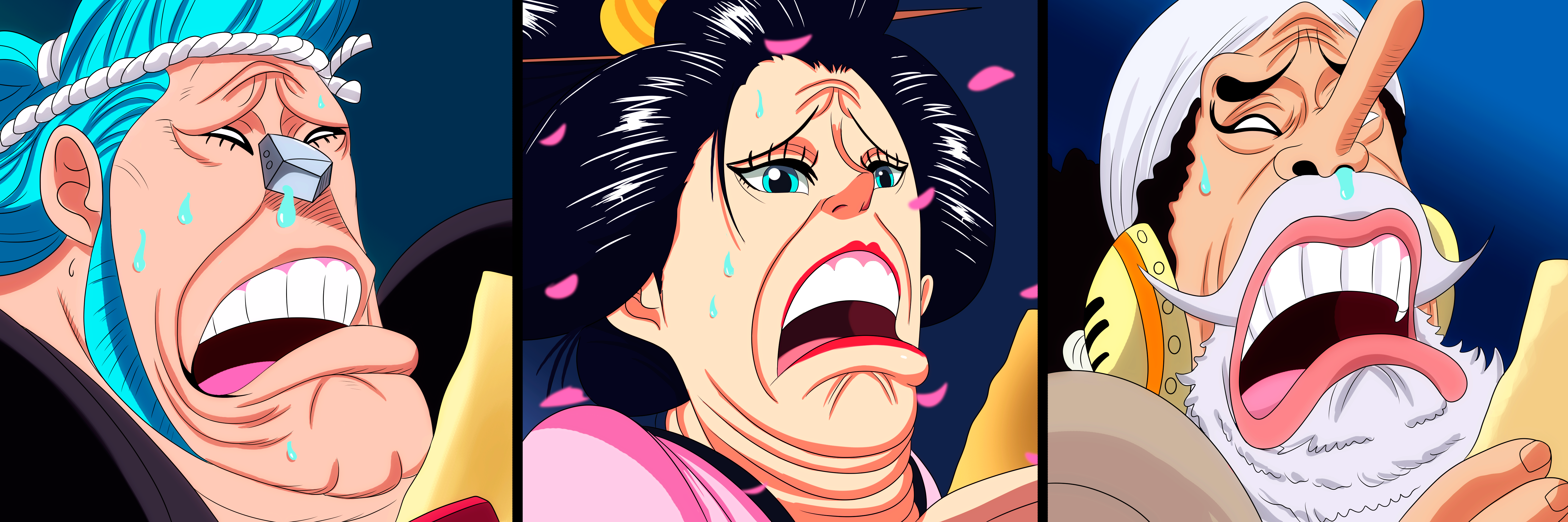 Franky, Nico Robin, and Usopp from One Piece crying HD Wallpaper