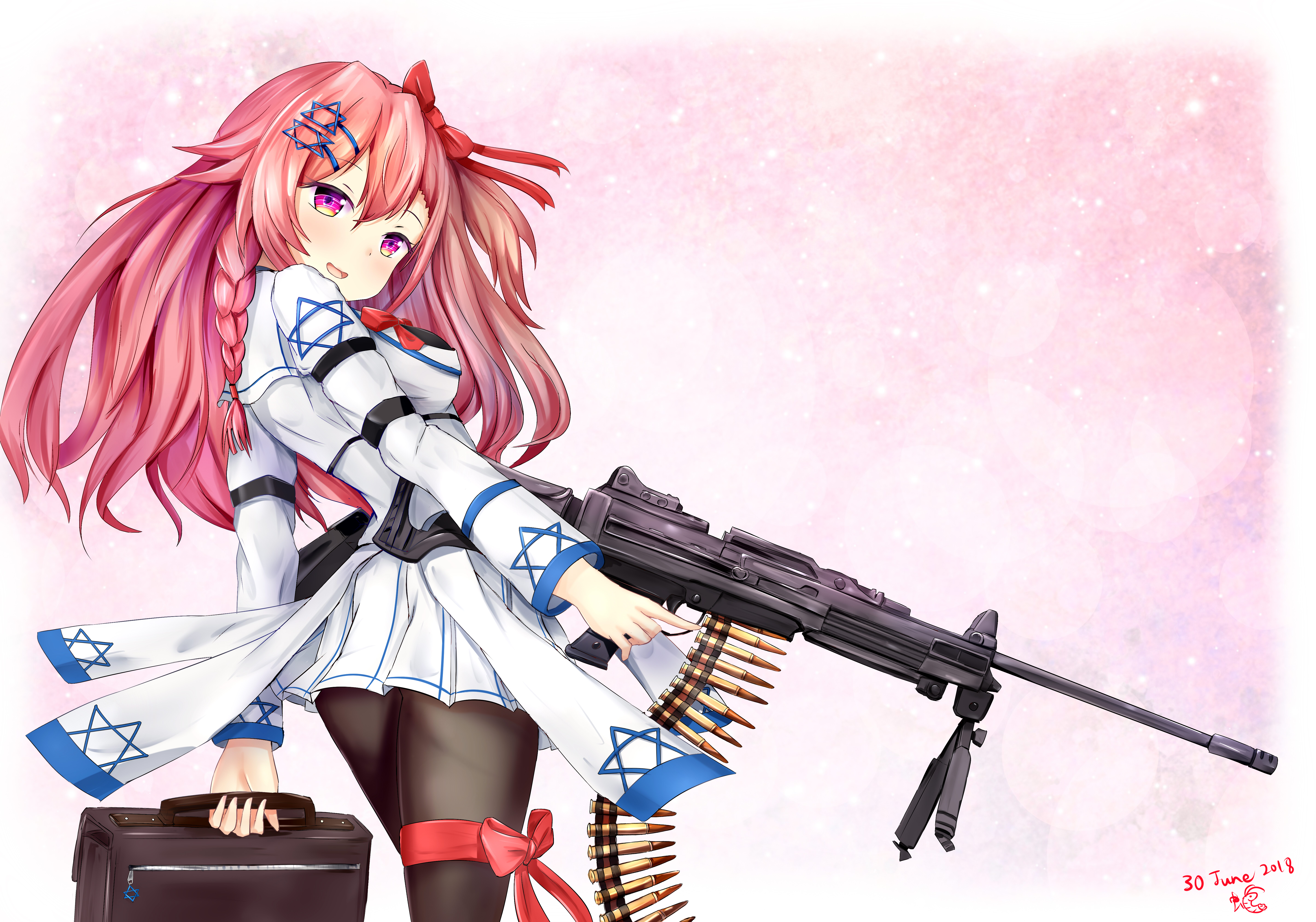 Negev from Girls Frontline with a machine gun HD Wallpaper