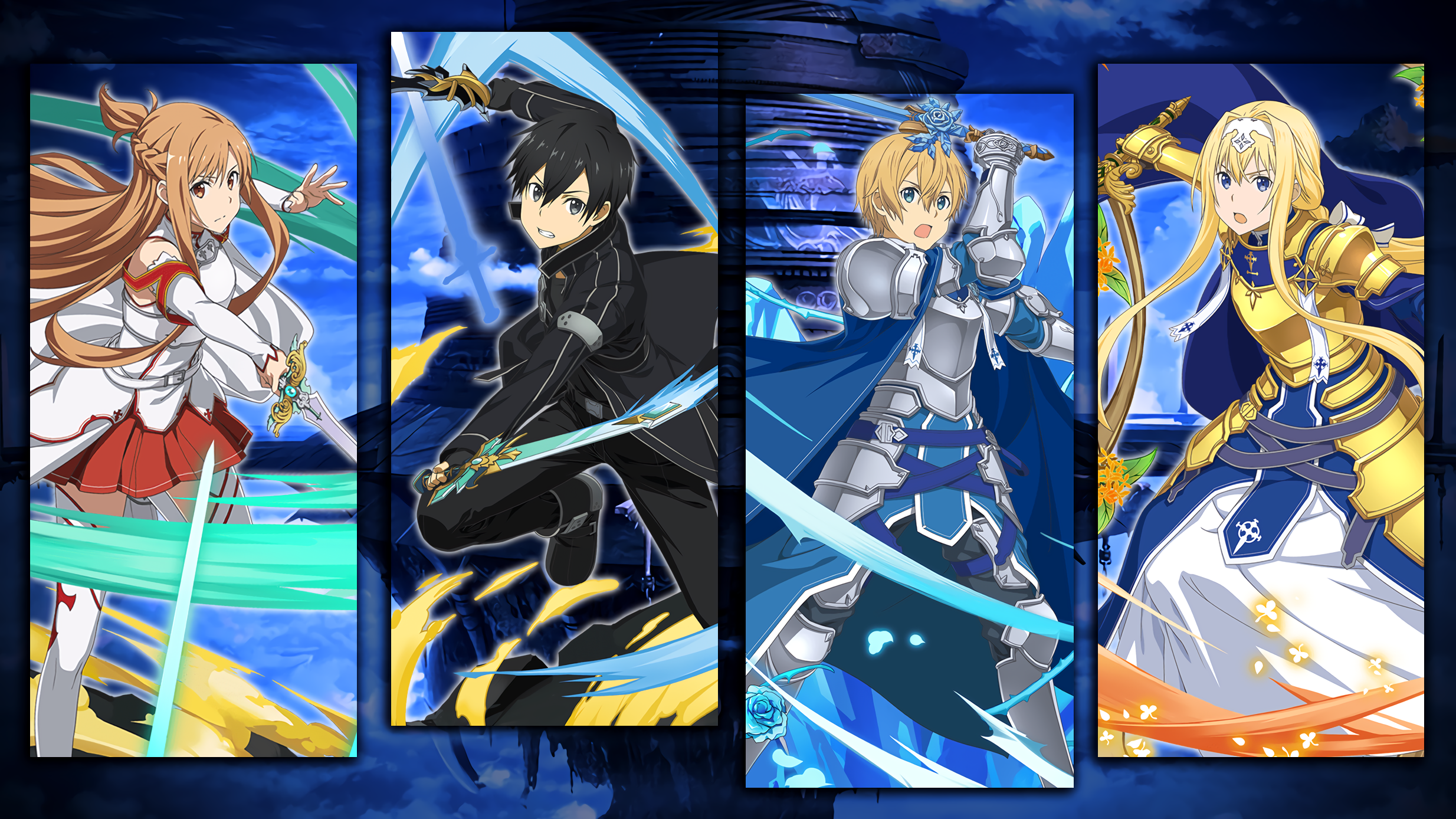 Asuna, Kirito, Eugeo, and Alice from Sword Art Online HD Wallpaper