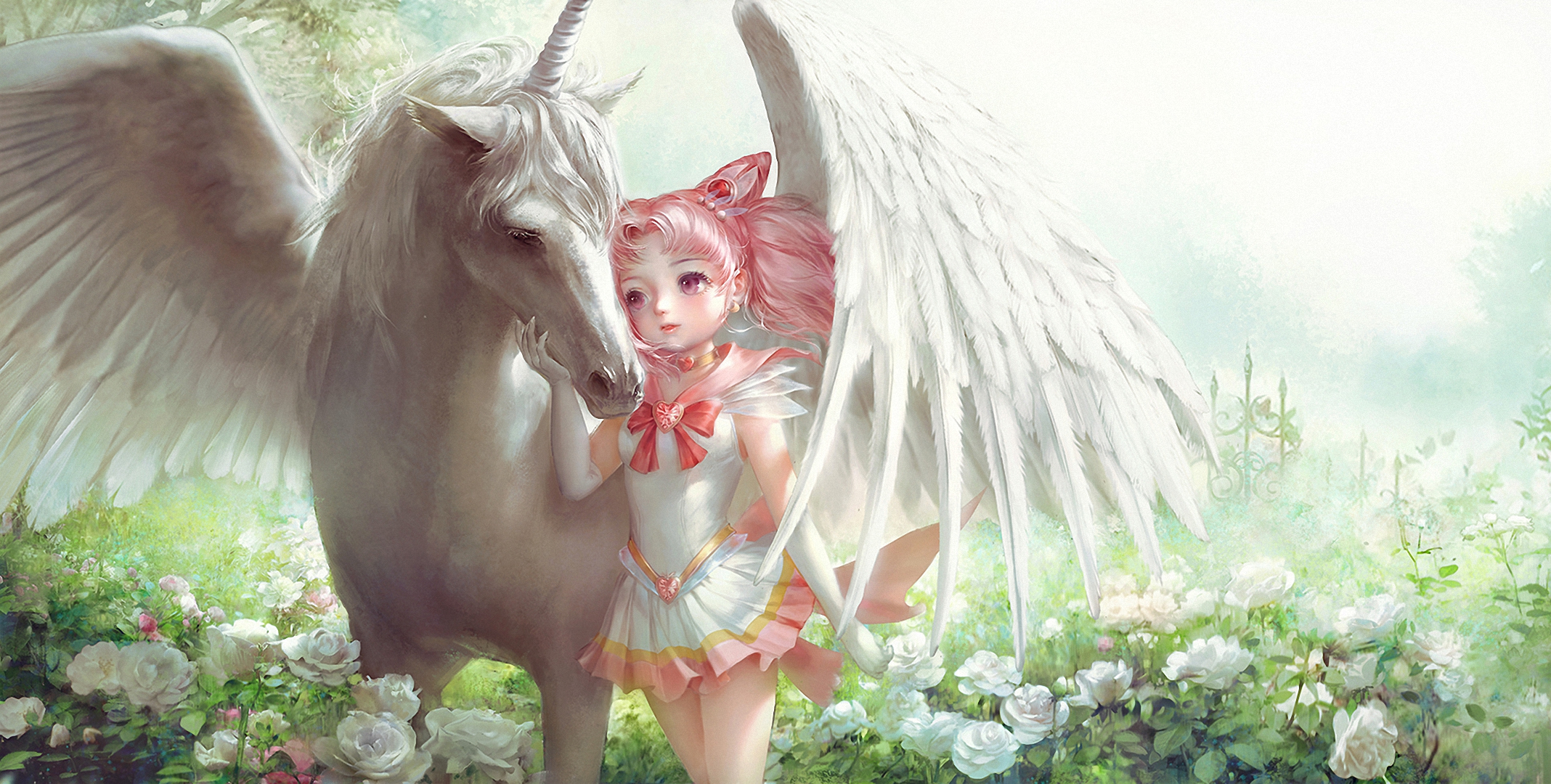 Chibiusa Tsukino from Sailor Moon with a unicorn HD Wallpaper