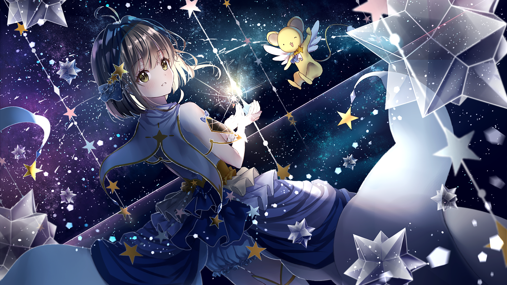 Sakura Kinomoto and Keroberos from Cardcaptor Sakura in space HD Wallpaper