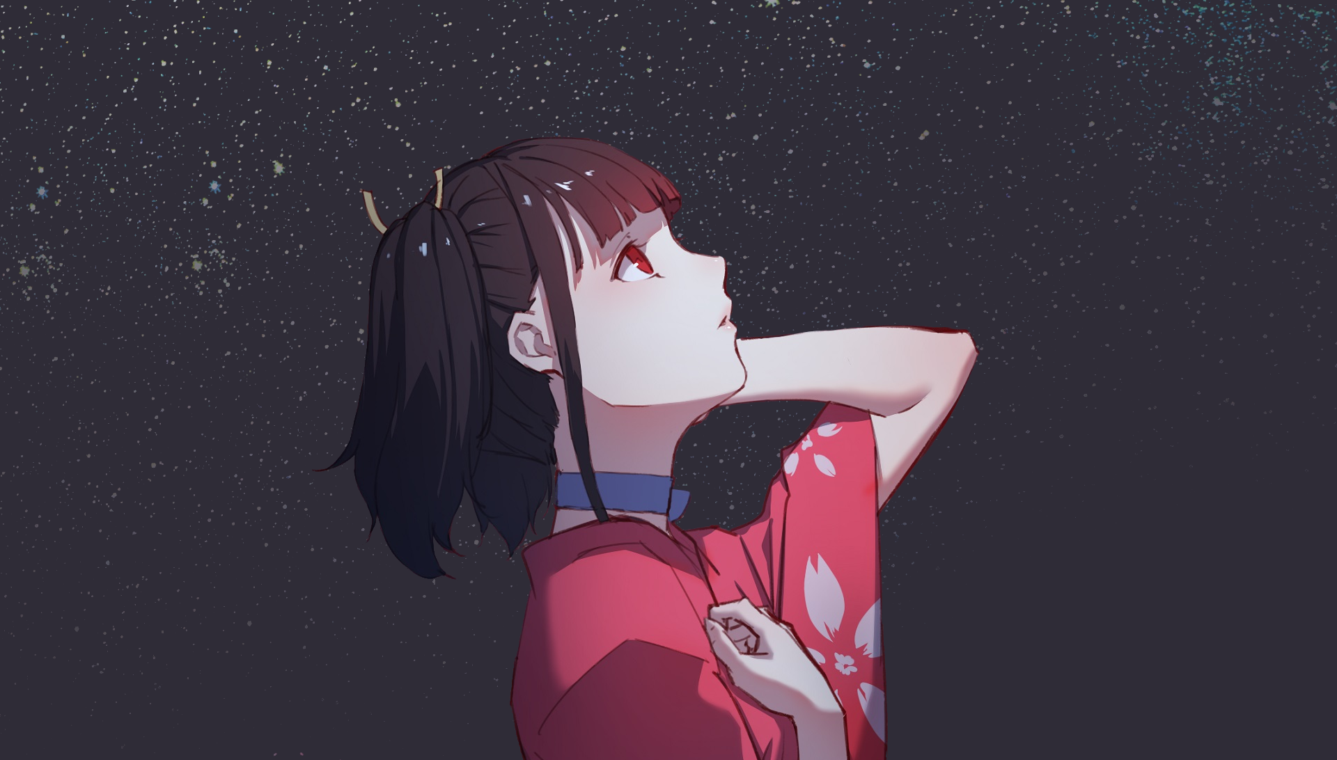 Mumei from Kabaneri of the Iron Fortress looking at stars HD Wallpaper