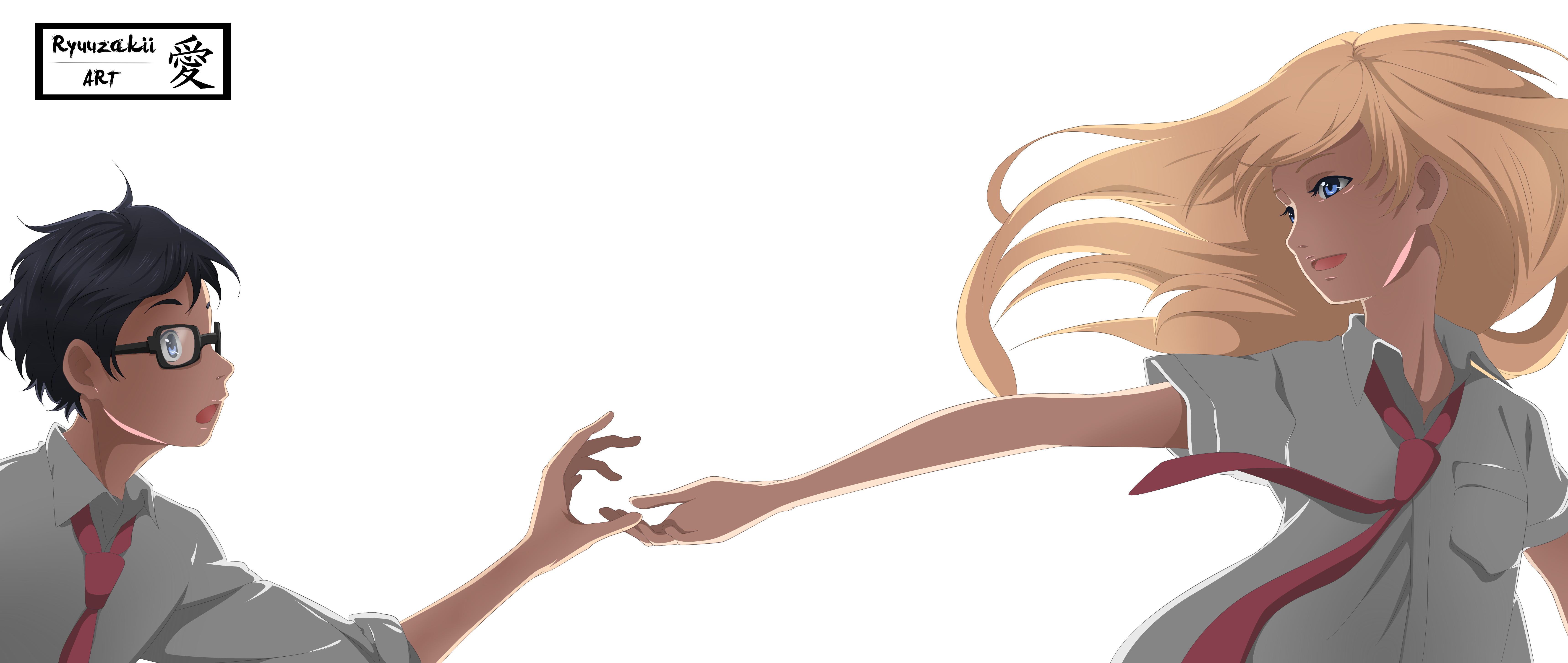 Kaori Miyazono and Kousei Arima reaching for each other HD Wallpaper