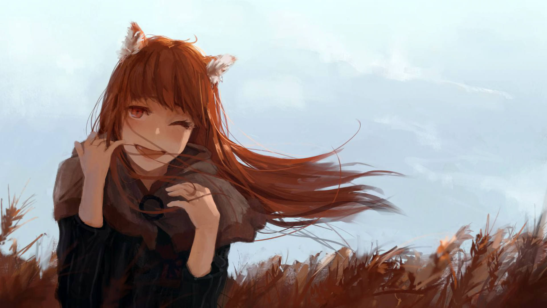 Holo from Spice & Wolf in a wheat field HD Wallpaper