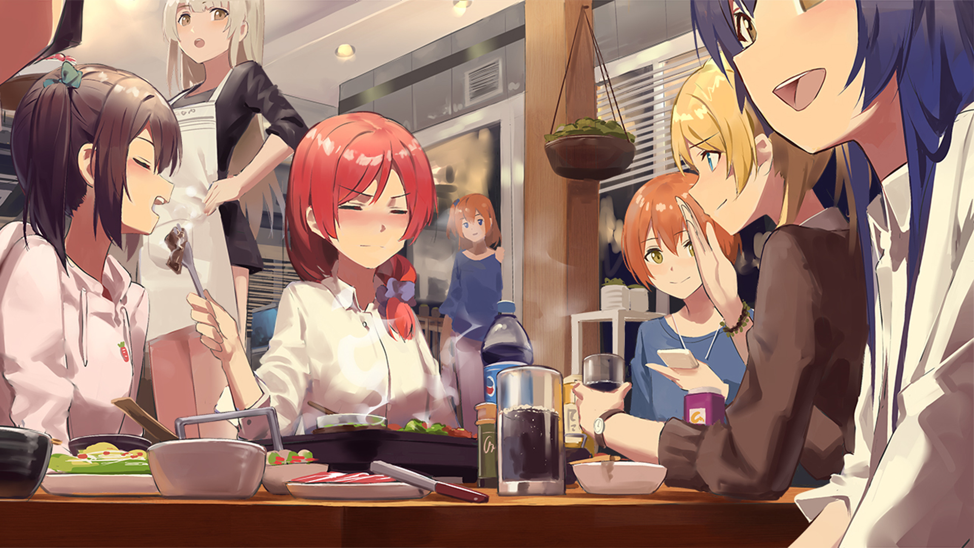 Love Live! girls enjoying a meal together HD Wallpaper