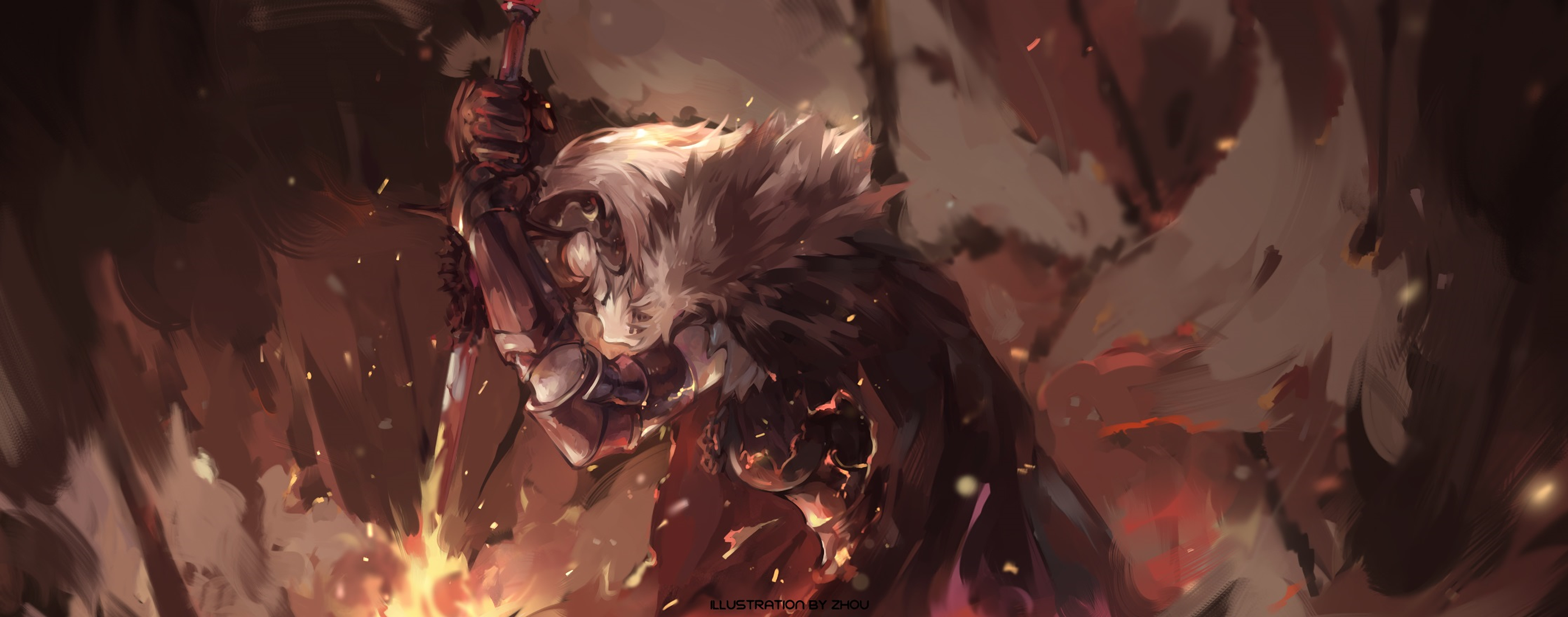 Jeanne d'Arc Alter, a warrior with a sword, surrounded by fire HD Wallpaper